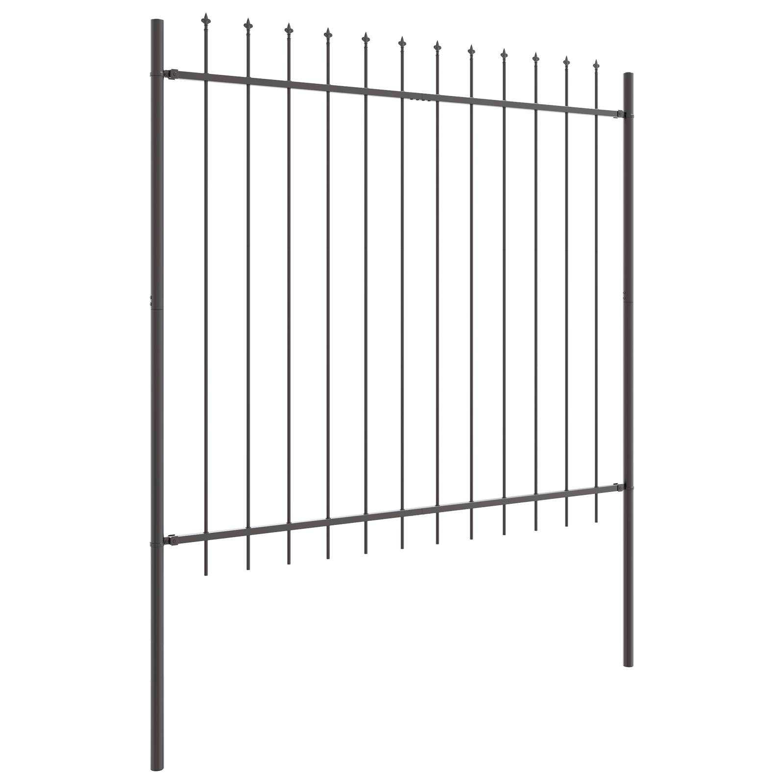 vidaXL Gartenzaun mit Speerkopf Grau 5,1x1,5 m Stahl