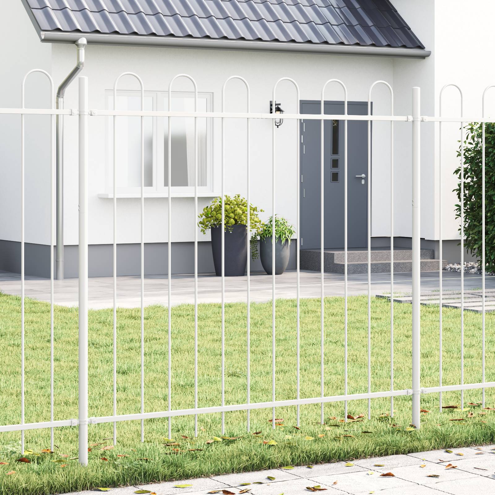 vidaXL Gartenzaun mit Bogenoberteil Weiß 5,1x1,5 m Stahl