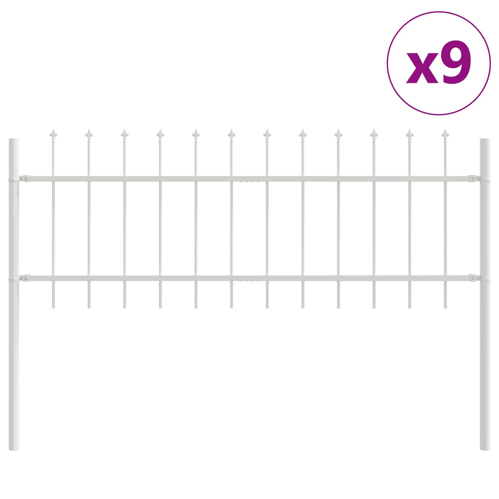 vidaXL Gartenzaun mit Speerspitzen Weiß 15,3x0,6 m Stahl