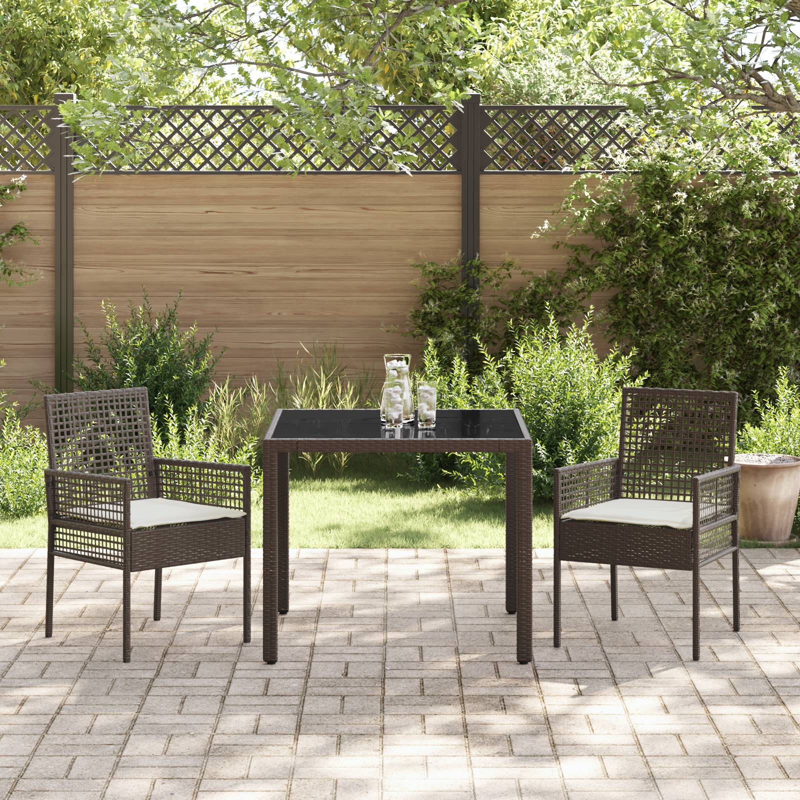 vidaXL 3-tlg. Garten-Essgruppe mit Kissen Braun Poly Rattan