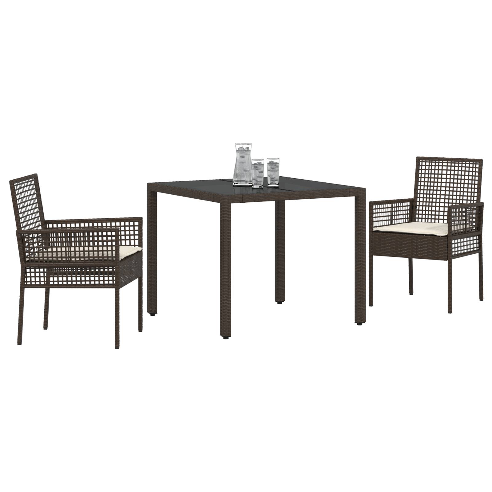 vidaXL 3-tlg. Garten-Essgruppe mit Kissen Braun Poly Rattan