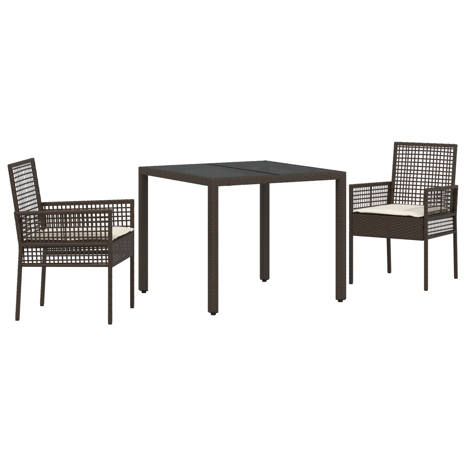 vidaXL 3-tlg. Garten-Essgruppe mit Kissen Braun Poly Rattan