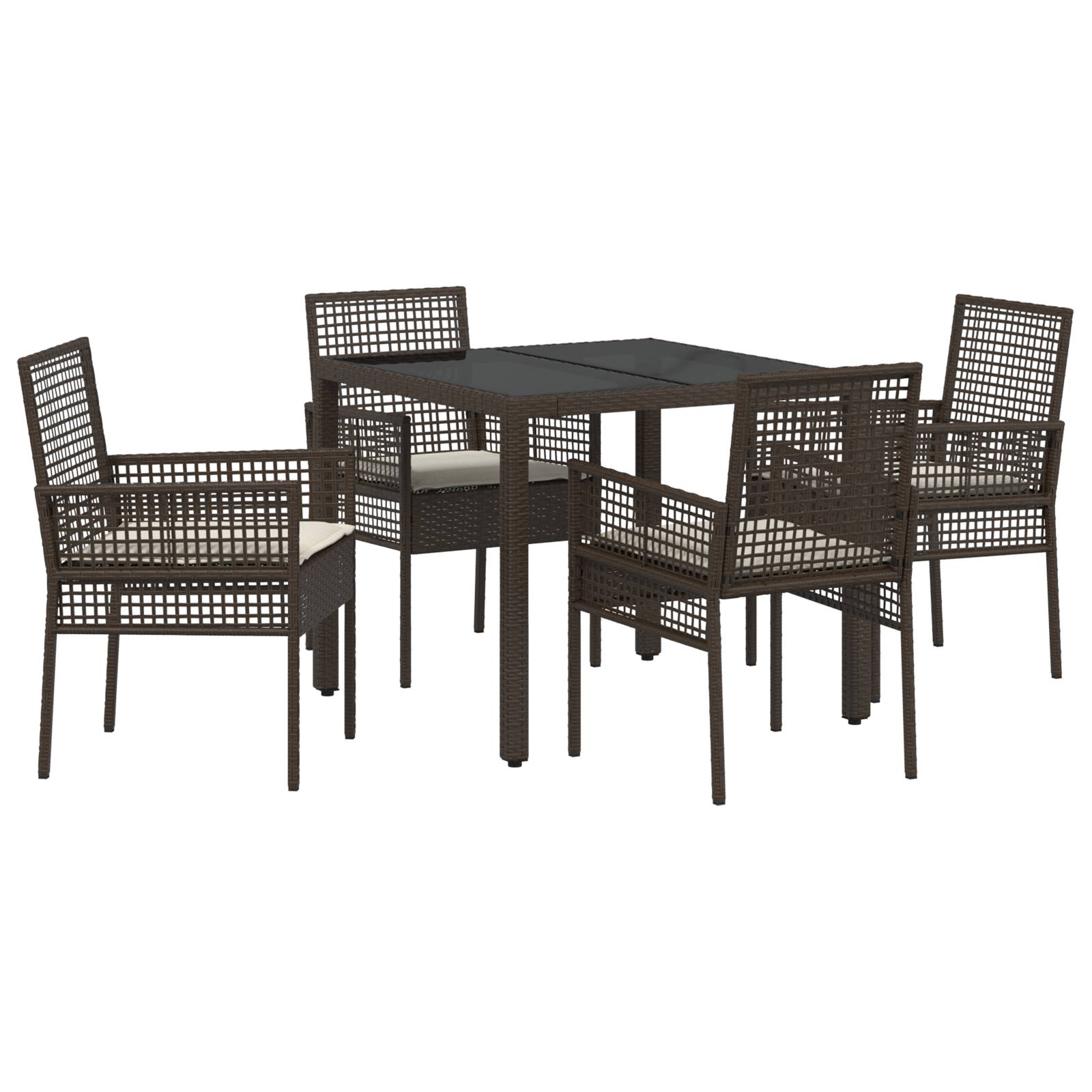 vidaXL 5-tlg. Garten-Essgruppe mit Kissen Braun Poly Rattan