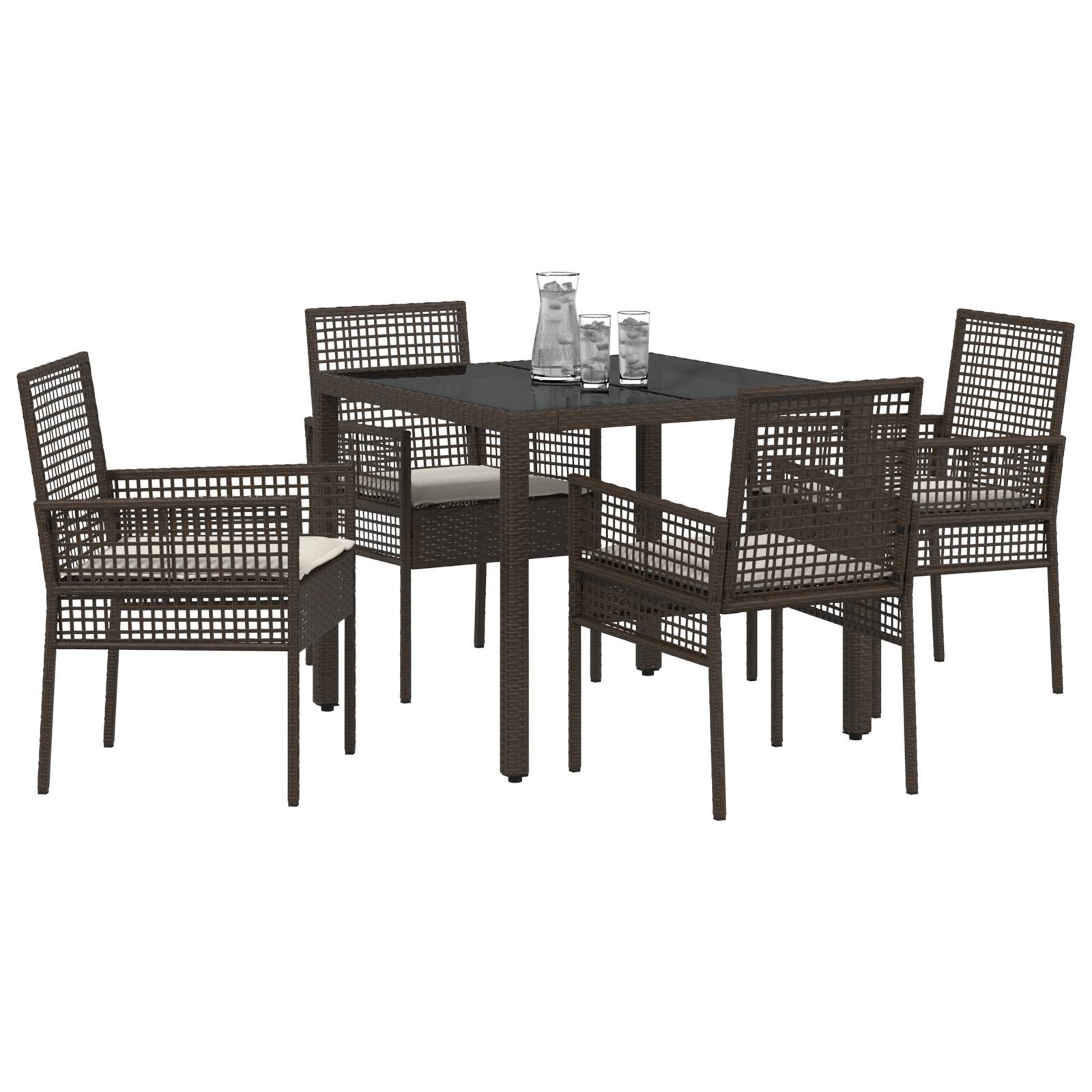 vidaXL 5-tlg. Garten-Essgruppe mit Kissen Braun Poly Rattan