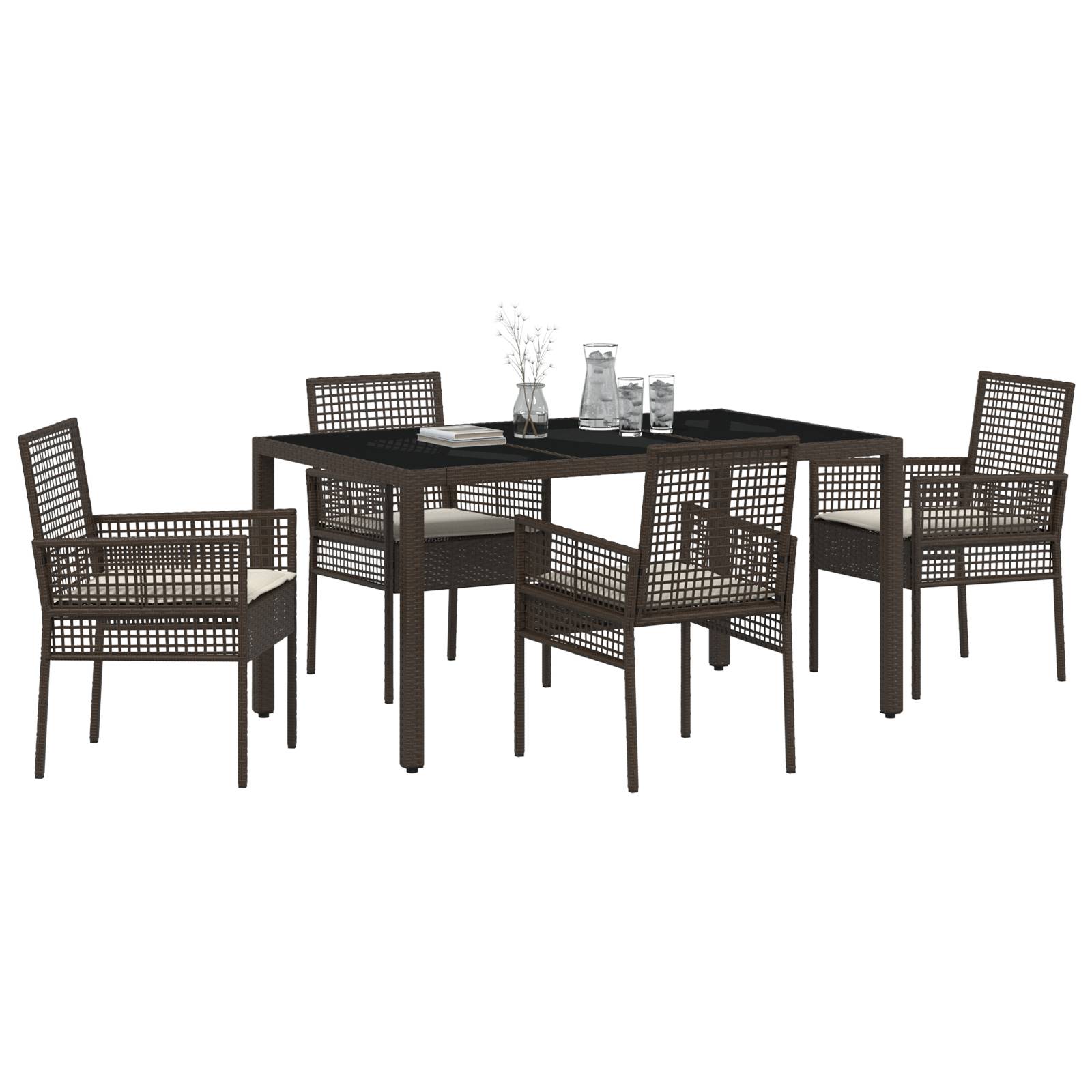 vidaXL 5-tlg. Garten-Essgruppe mit Kissen Braun Poly Rattan