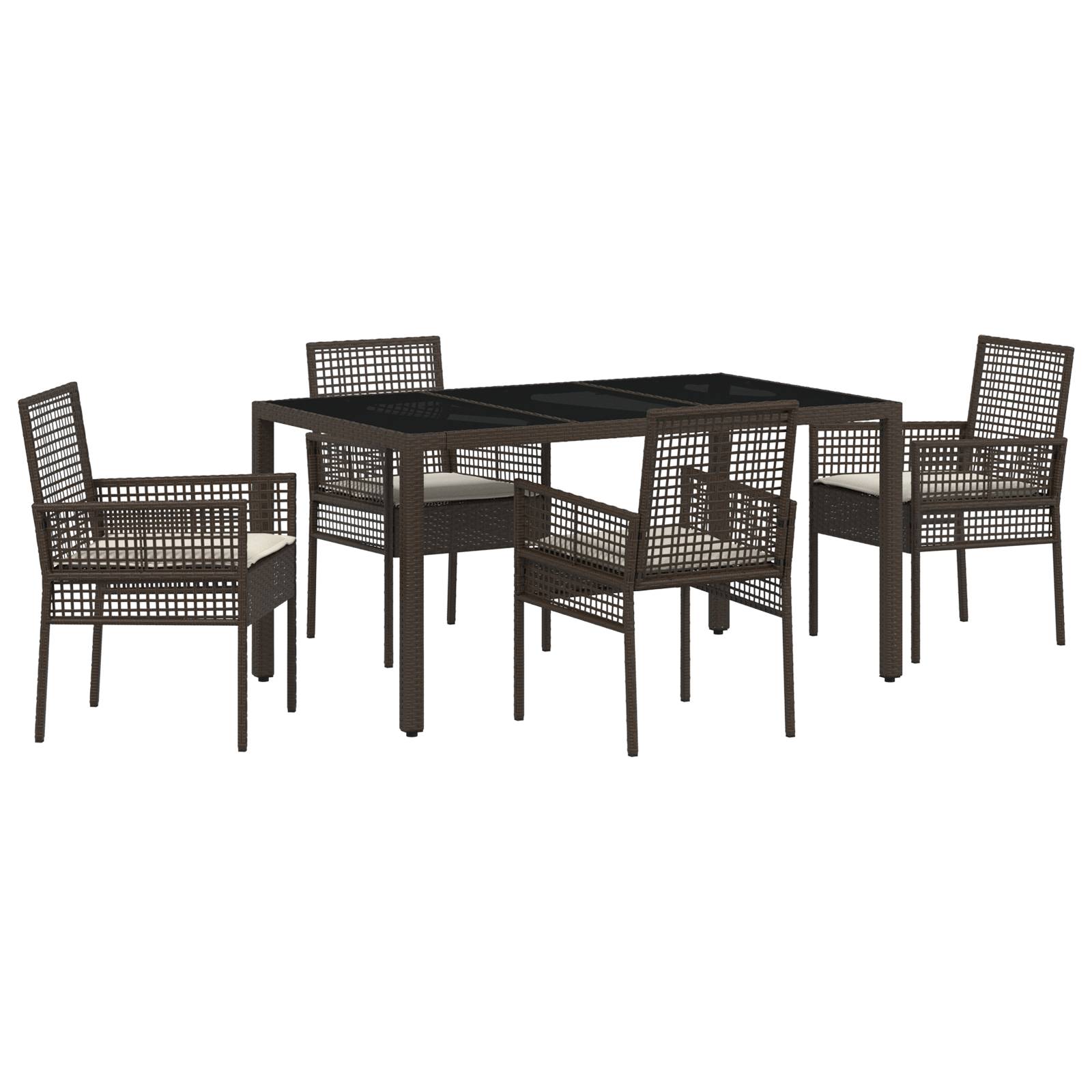 vidaXL 5-tlg. Garten-Essgruppe mit Kissen Braun Poly Rattan