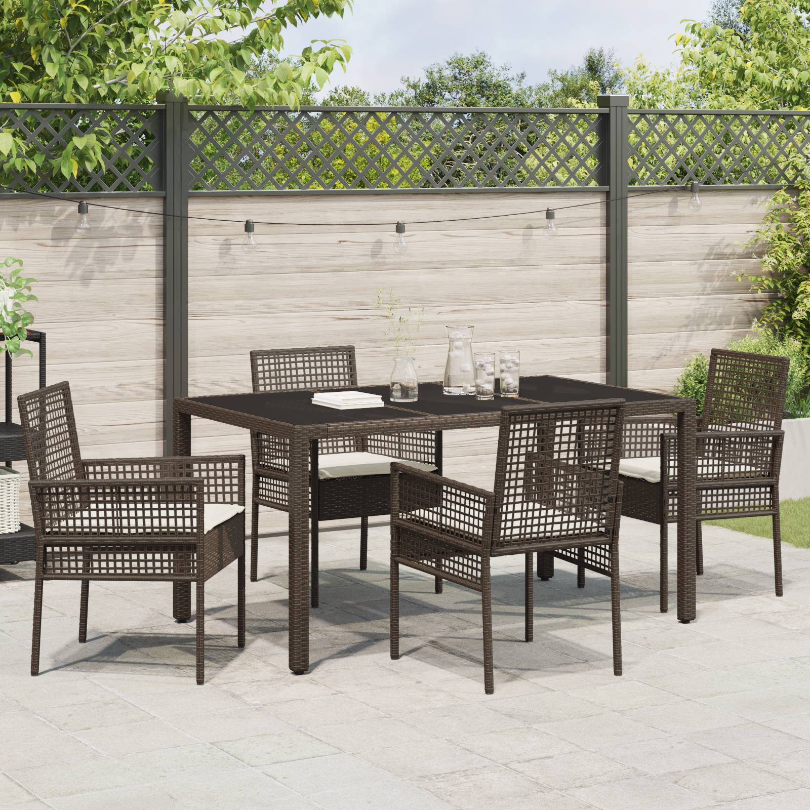 vidaXL 5-tlg. Garten-Essgruppe mit Kissen Braun Poly Rattan
