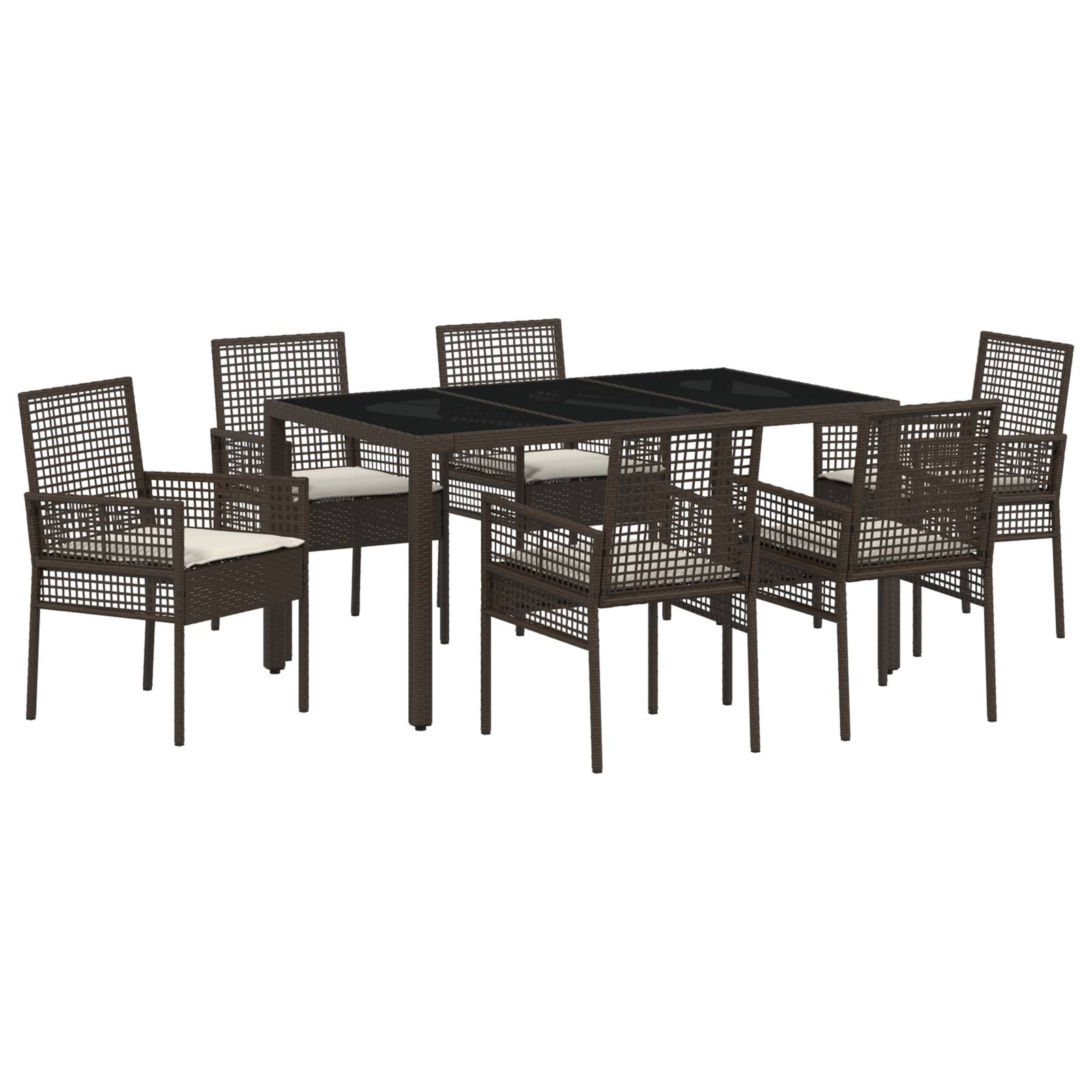 vidaXL 7-tlg. Garten-Essgruppe mit Kissen Braun Poly Rattan