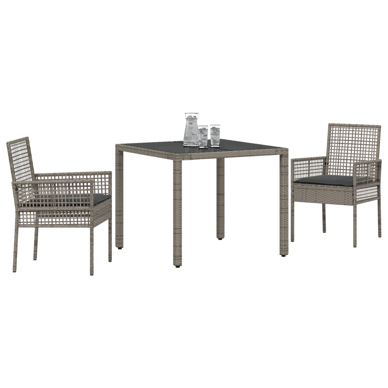 vidaXL 3-tlg. Garten-Essgruppe mit Kissen Grau Poly Rattan