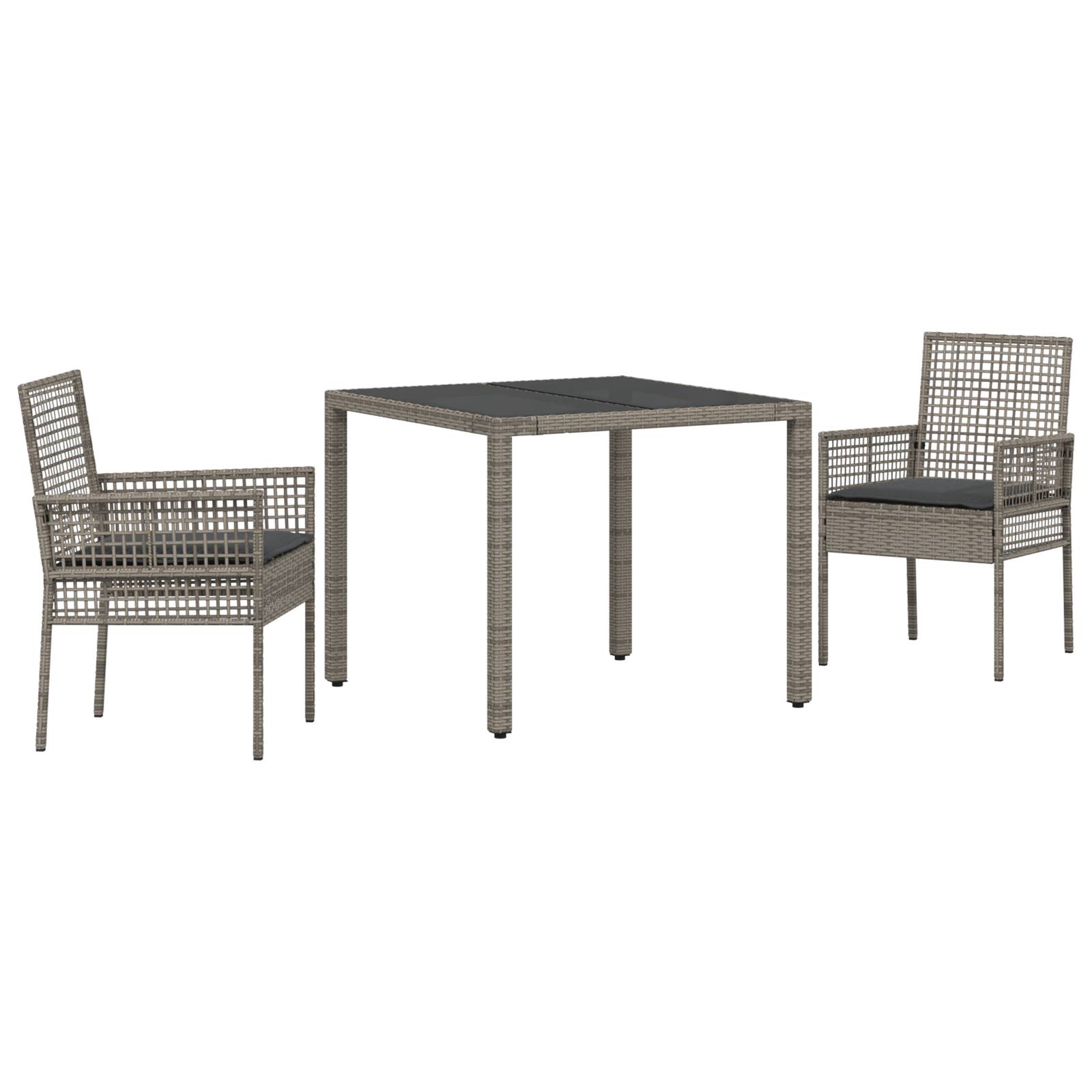 vidaXL 3-tlg. Garten-Essgruppe mit Kissen Grau Poly Rattan