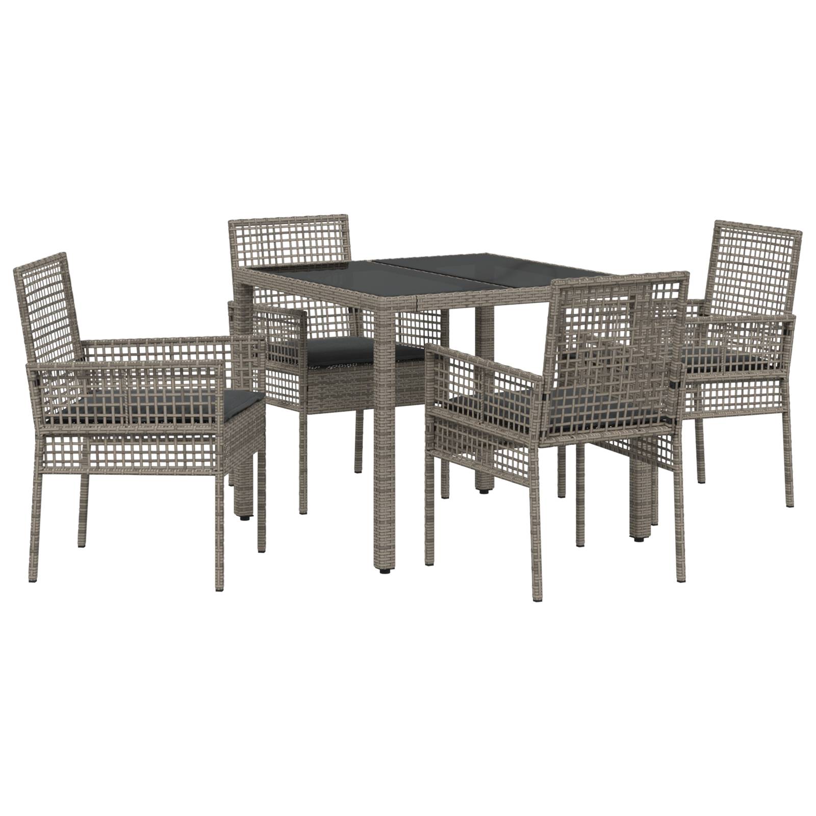 vidaXL 5-tlg. Garten-Essgruppe mit Kissen Grau Poly Rattan