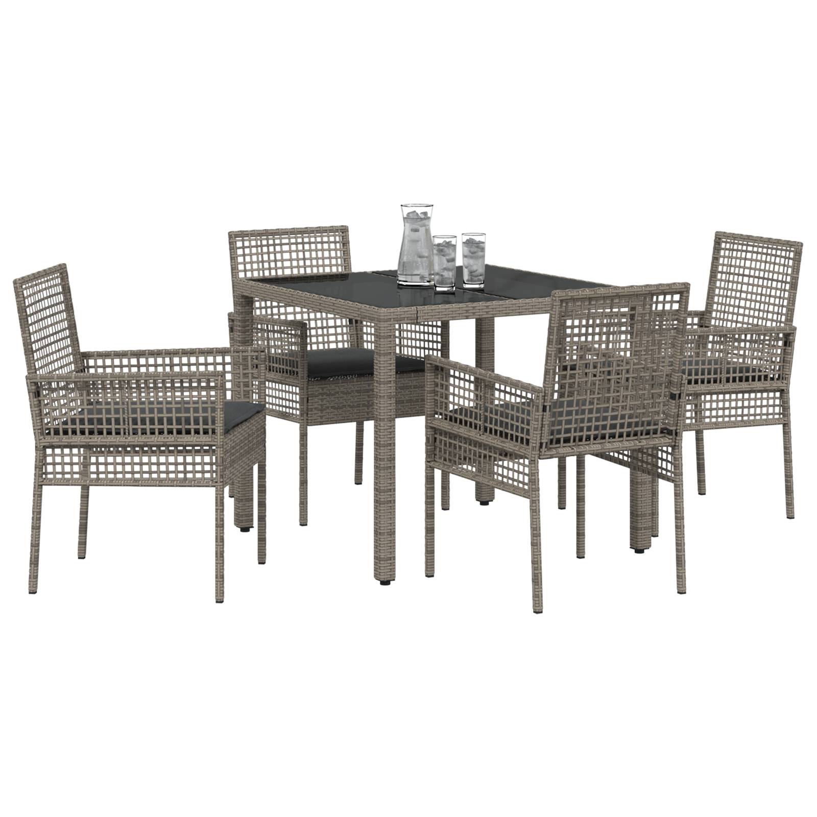 vidaXL 5-tlg. Garten-Essgruppe mit Kissen Grau Poly Rattan