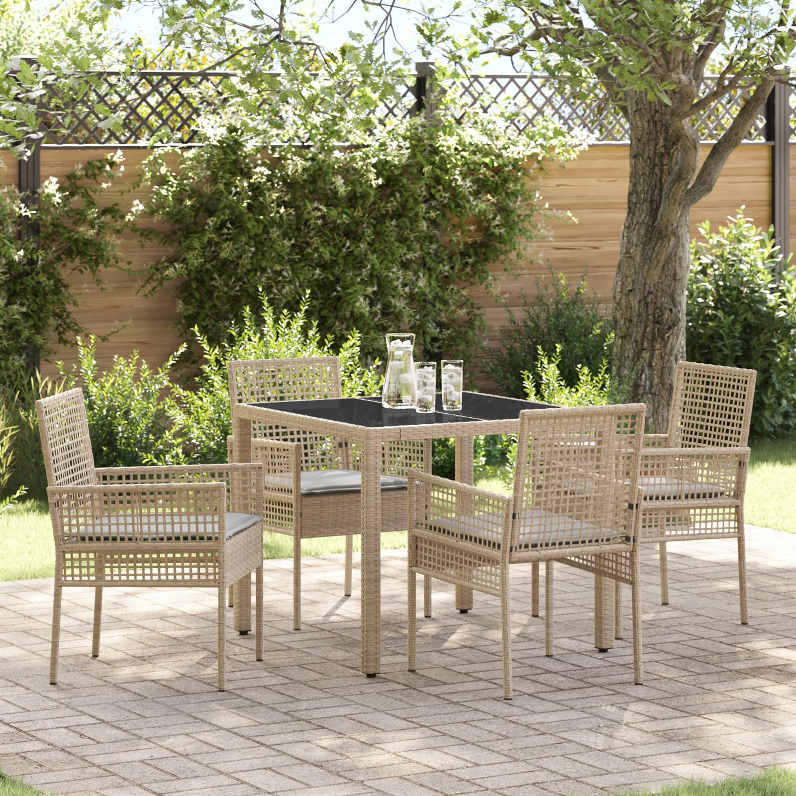 vidaXL 5-tlg. Garten-Essgruppe mit Kissen Beige Poly Rattan