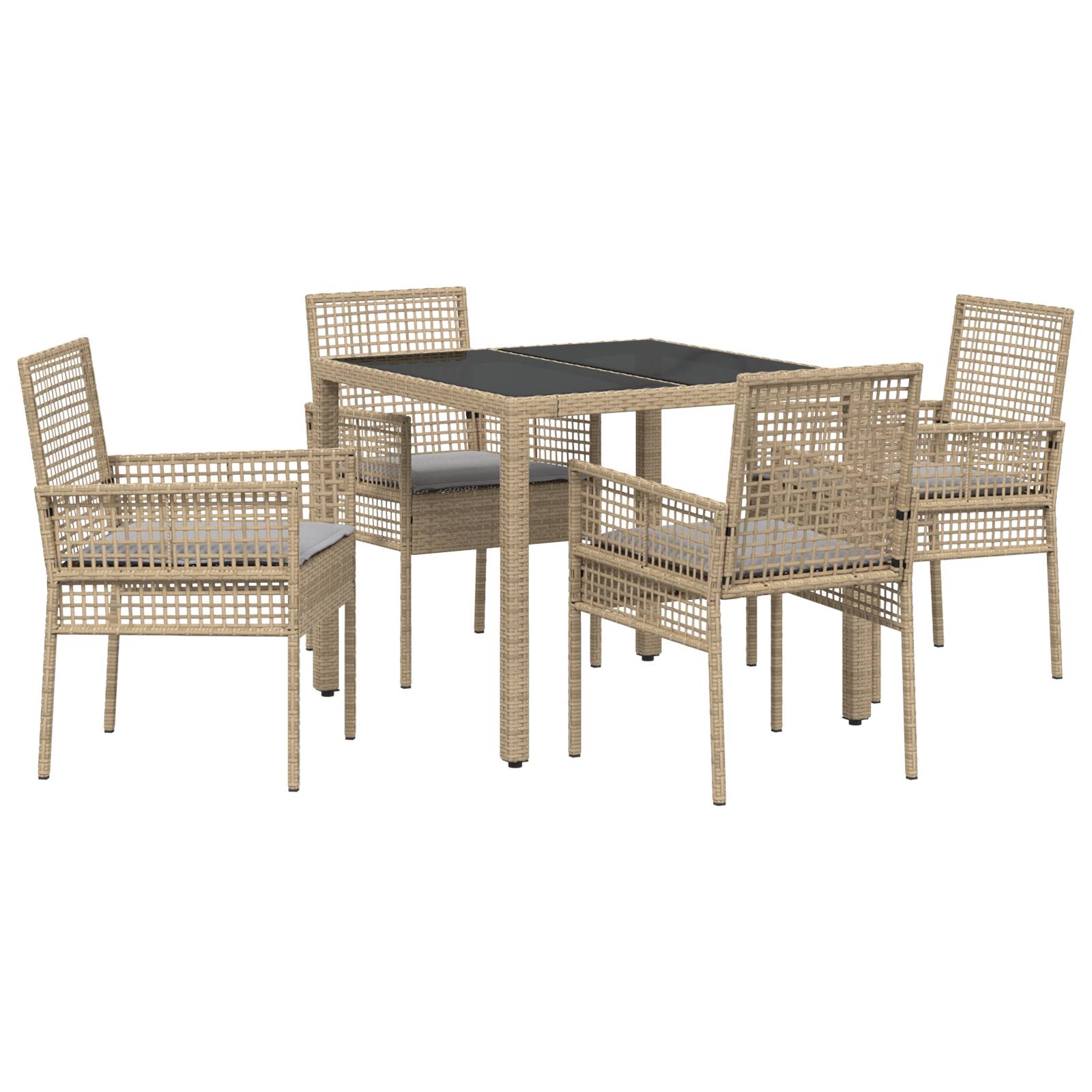 vidaXL 5-tlg. Garten-Essgruppe mit Kissen Beige Poly Rattan