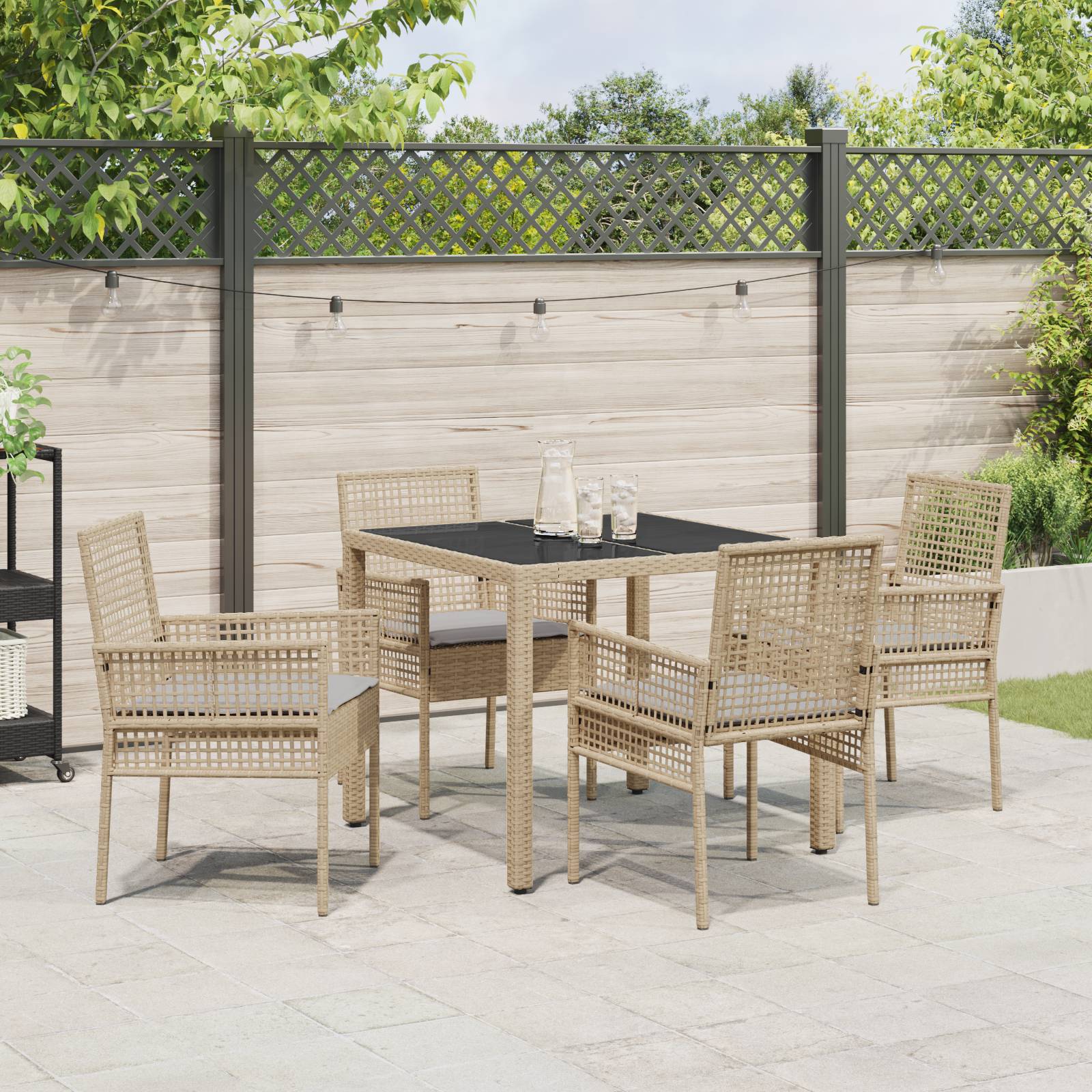 vidaXL 5-tlg. Garten-Essgruppe mit Kissen Beige Poly Rattan