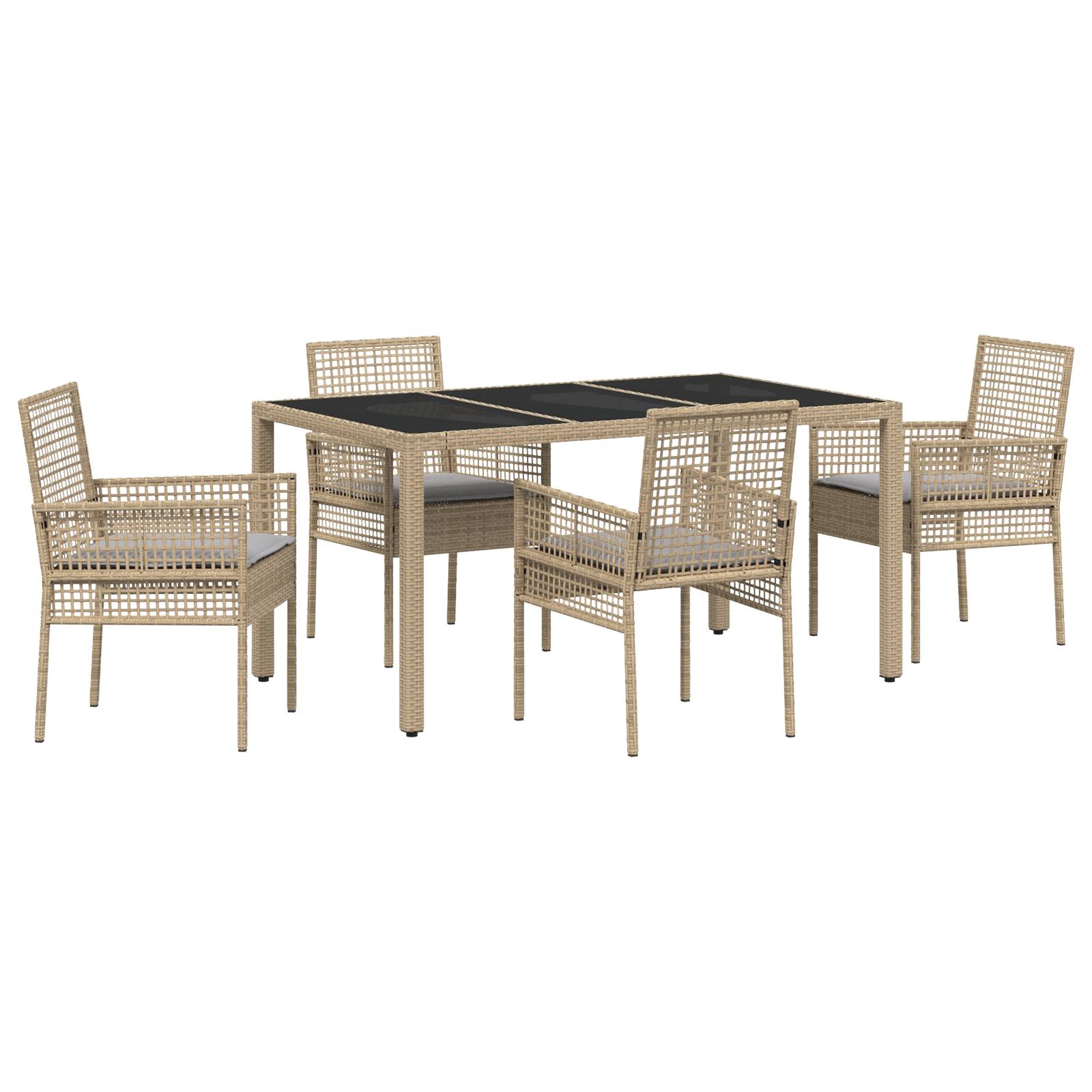 vidaXL 5-tlg. Garten-Essgruppe mit Kissen Beige Poly Rattan