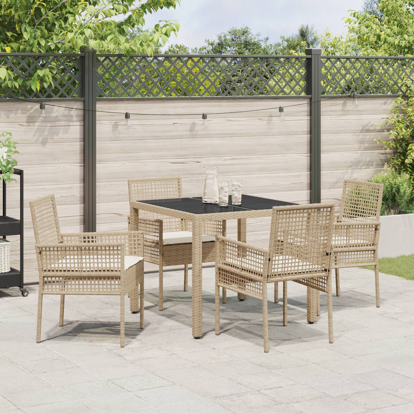 vidaXL 5-tlg. Garten-Essgruppe mit Kissen Beige Poly Rattan