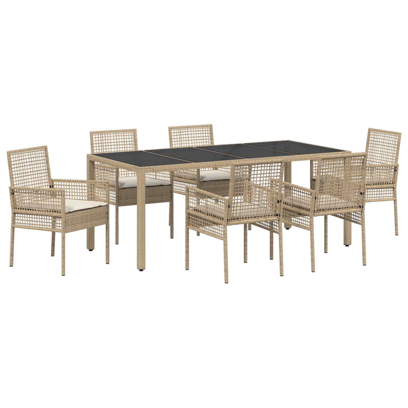vidaXL 7-tlg. Garten-Essgruppe mit Kissen Beige Poly Rattan