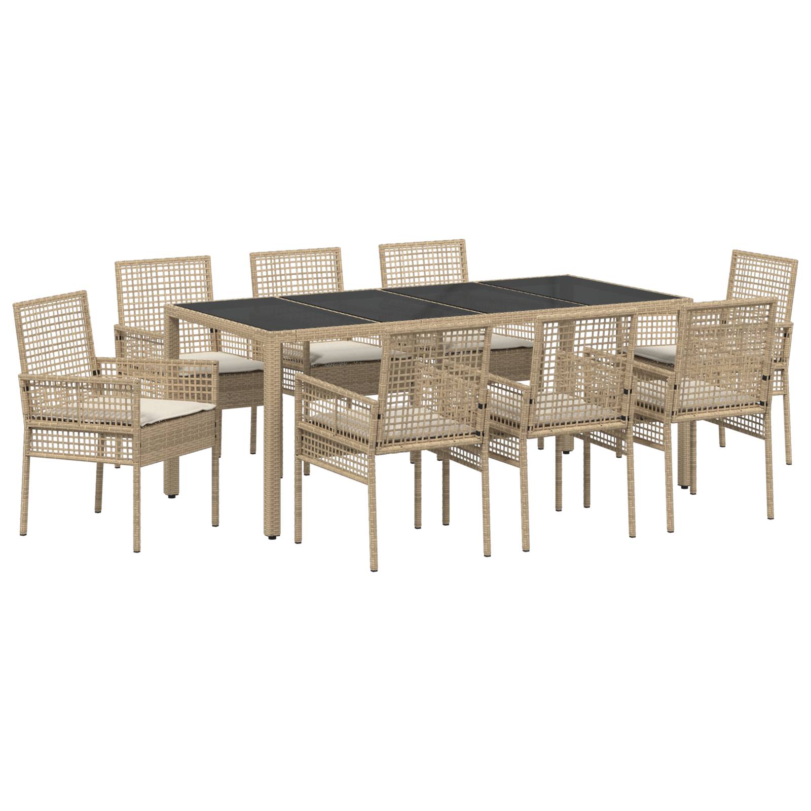 vidaXL 9-tlg. Garten-Essgruppe mit Kissen Beige Poly Rattan
