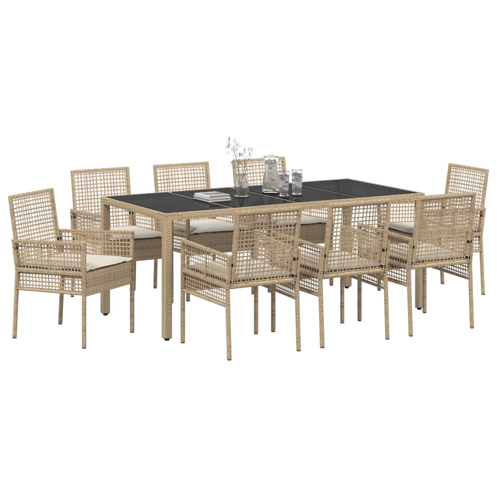 vidaXL 9-tlg. Garten-Essgruppe mit Kissen Beige Poly Rattan
