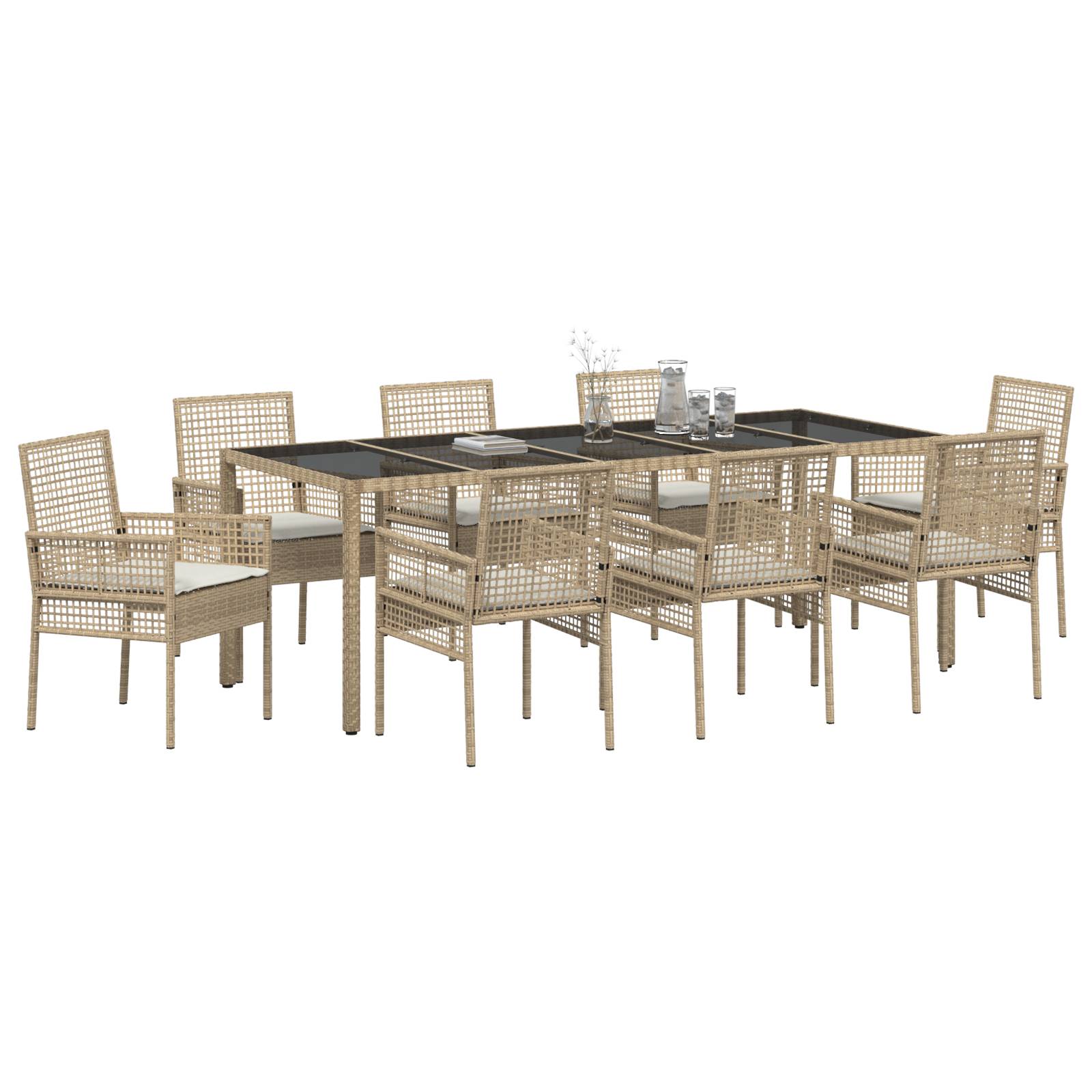 vidaXL 9-tlg. Garten-Essgruppe mit Kissen Beige Poly Rattan