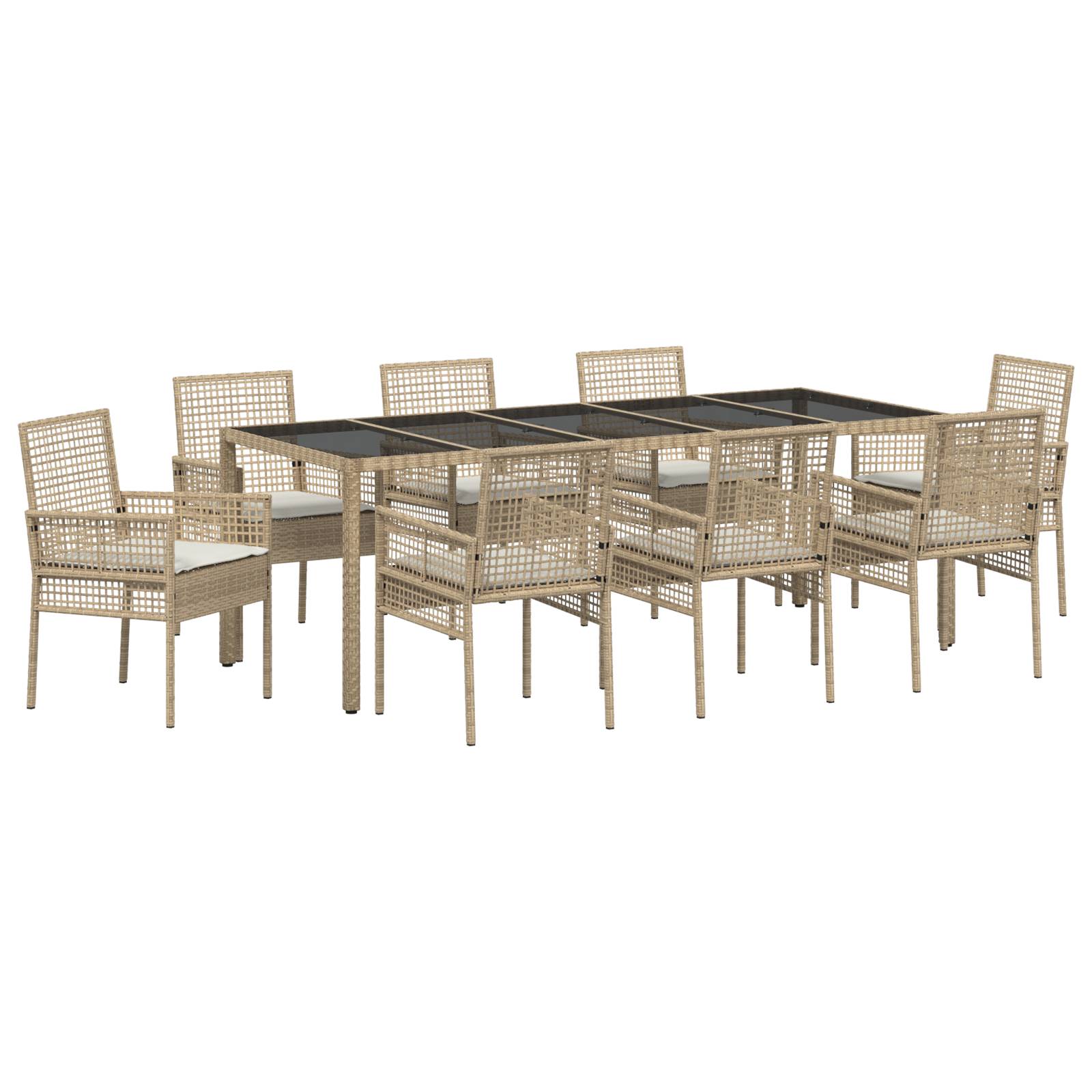 vidaXL 9-tlg. Garten-Essgruppe mit Kissen Beige Poly Rattan
