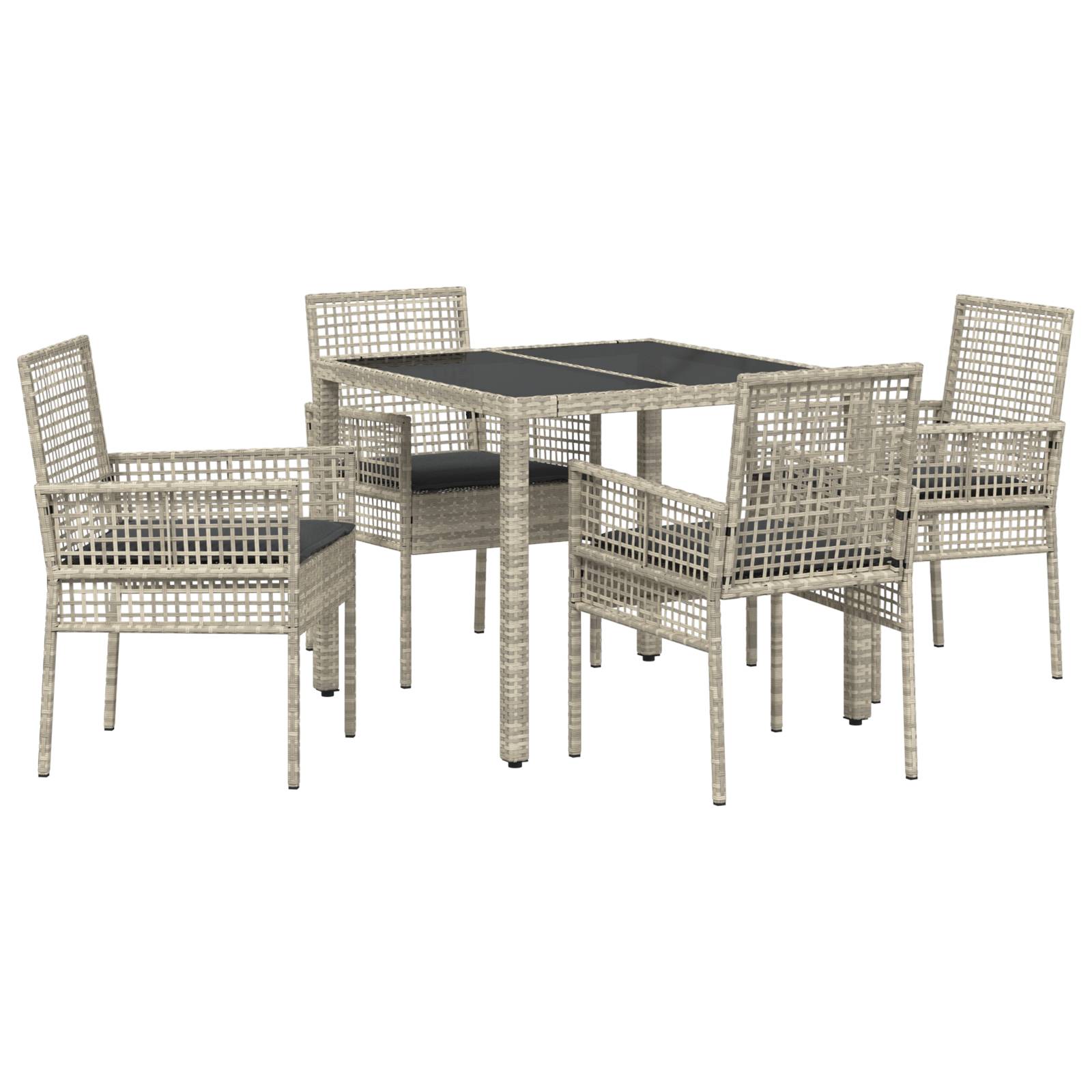 vidaXL 5-tlg. Garten-Essgruppe mit Kissen Hellgrau Poly Rattan