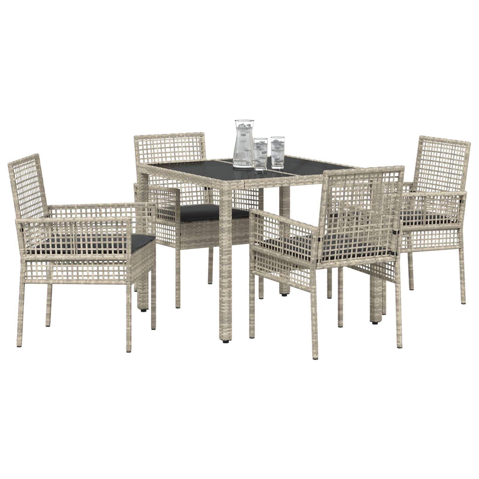 vidaXL 5-tlg. Garten-Essgruppe mit Kissen Hellgrau Poly Rattan