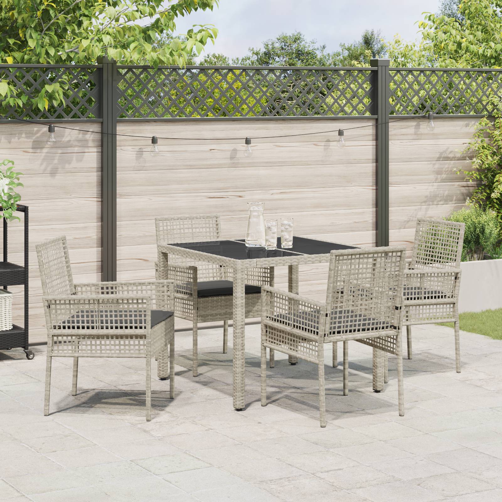 vidaXL 5-tlg. Garten-Essgruppe mit Kissen Hellgrau Poly Rattan