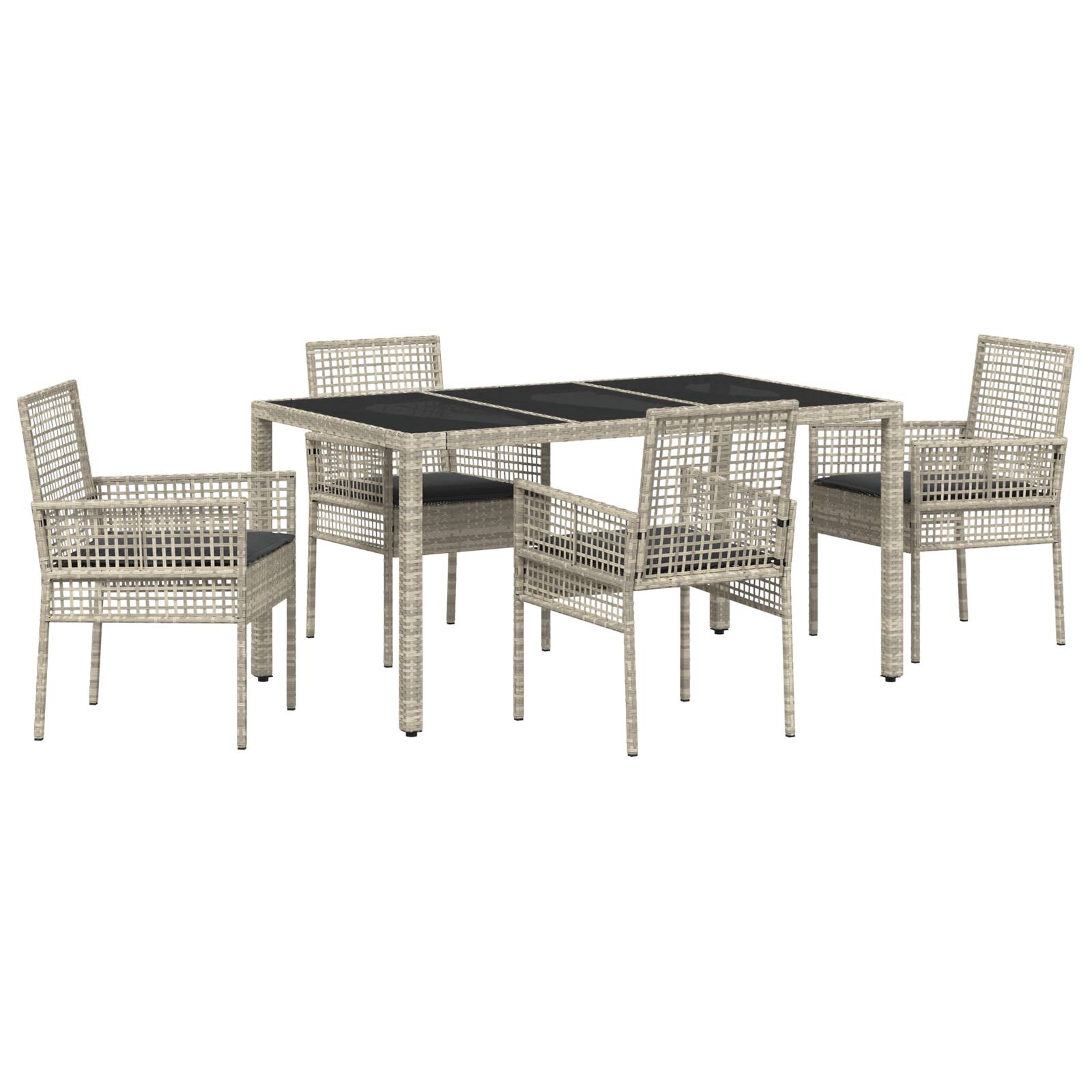 vidaXL 5-tlg. Garten-Essgruppe mit Kissen Hellgrau Poly Rattan
