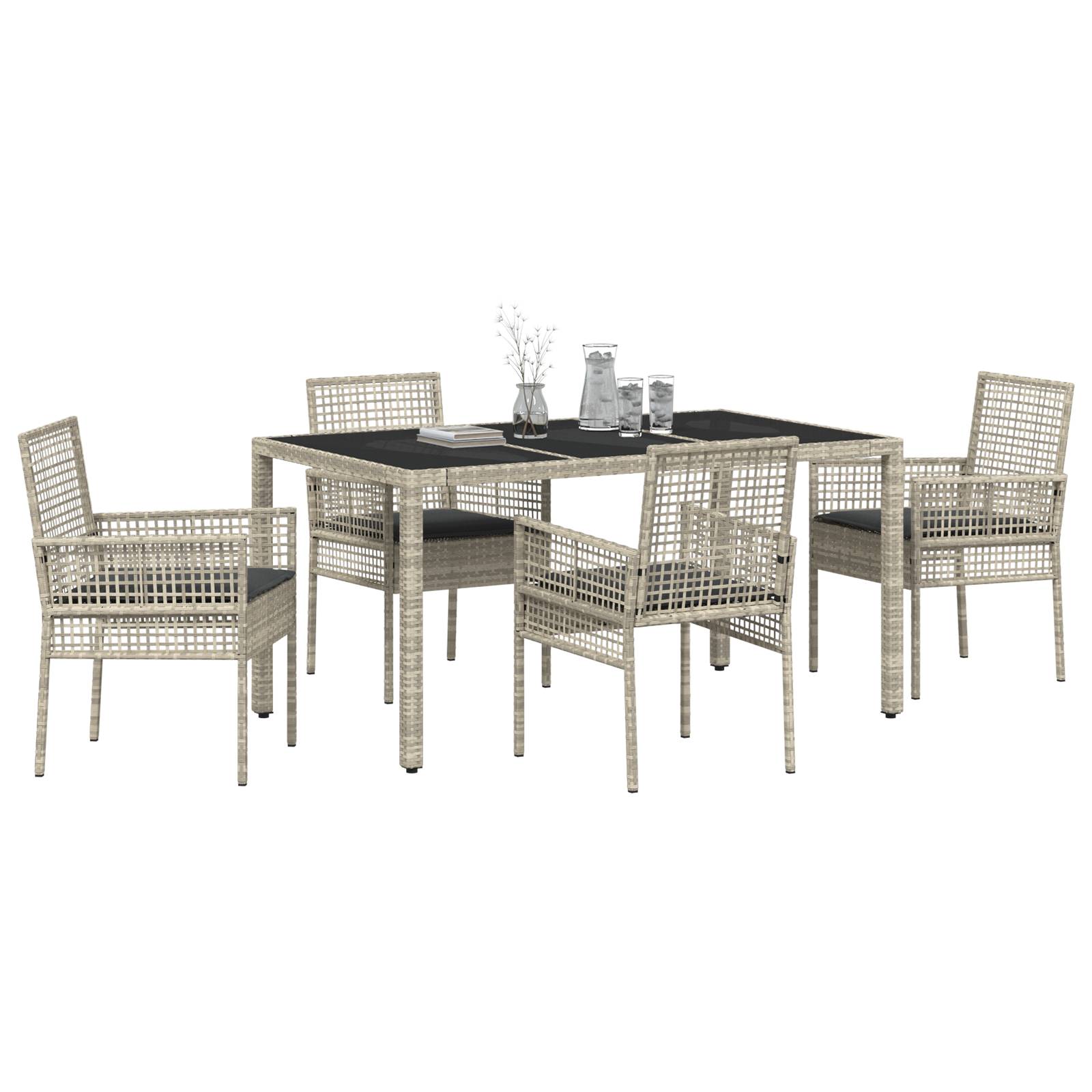 vidaXL 5-tlg. Garten-Essgruppe mit Kissen Hellgrau Poly Rattan