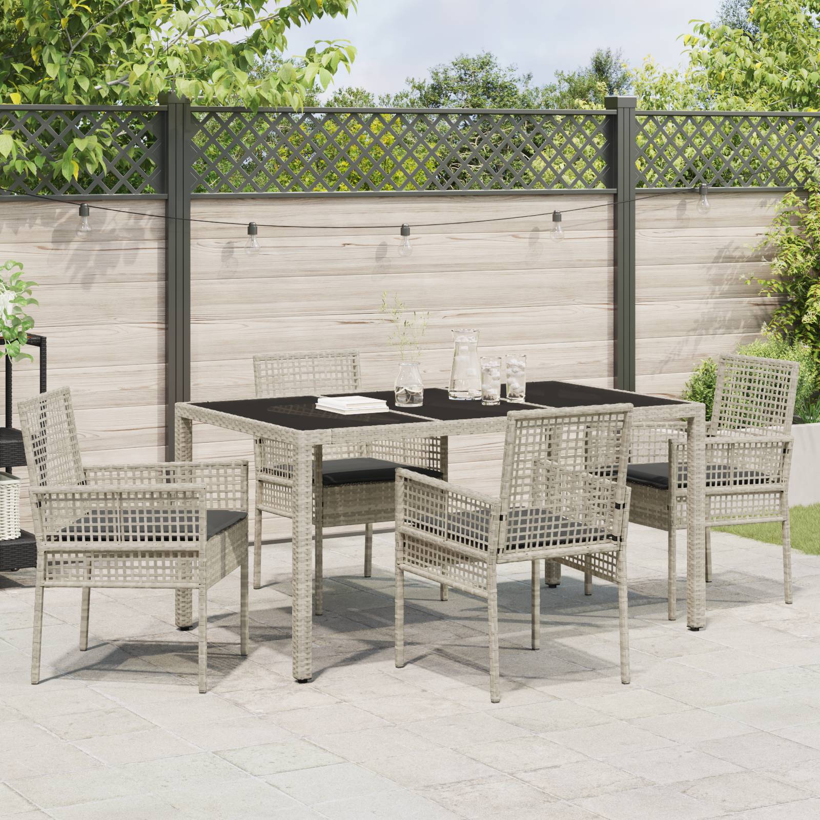 vidaXL 5-tlg. Garten-Essgruppe mit Kissen Hellgrau Poly Rattan