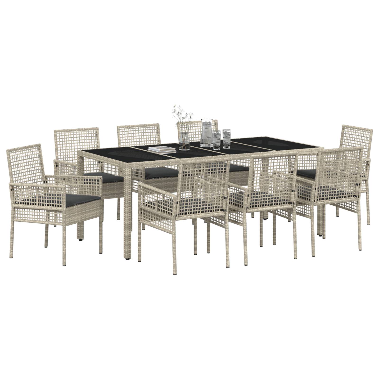 vidaXL 9-tlg. Garten-Essgruppe Hellgrau Poly Rattan