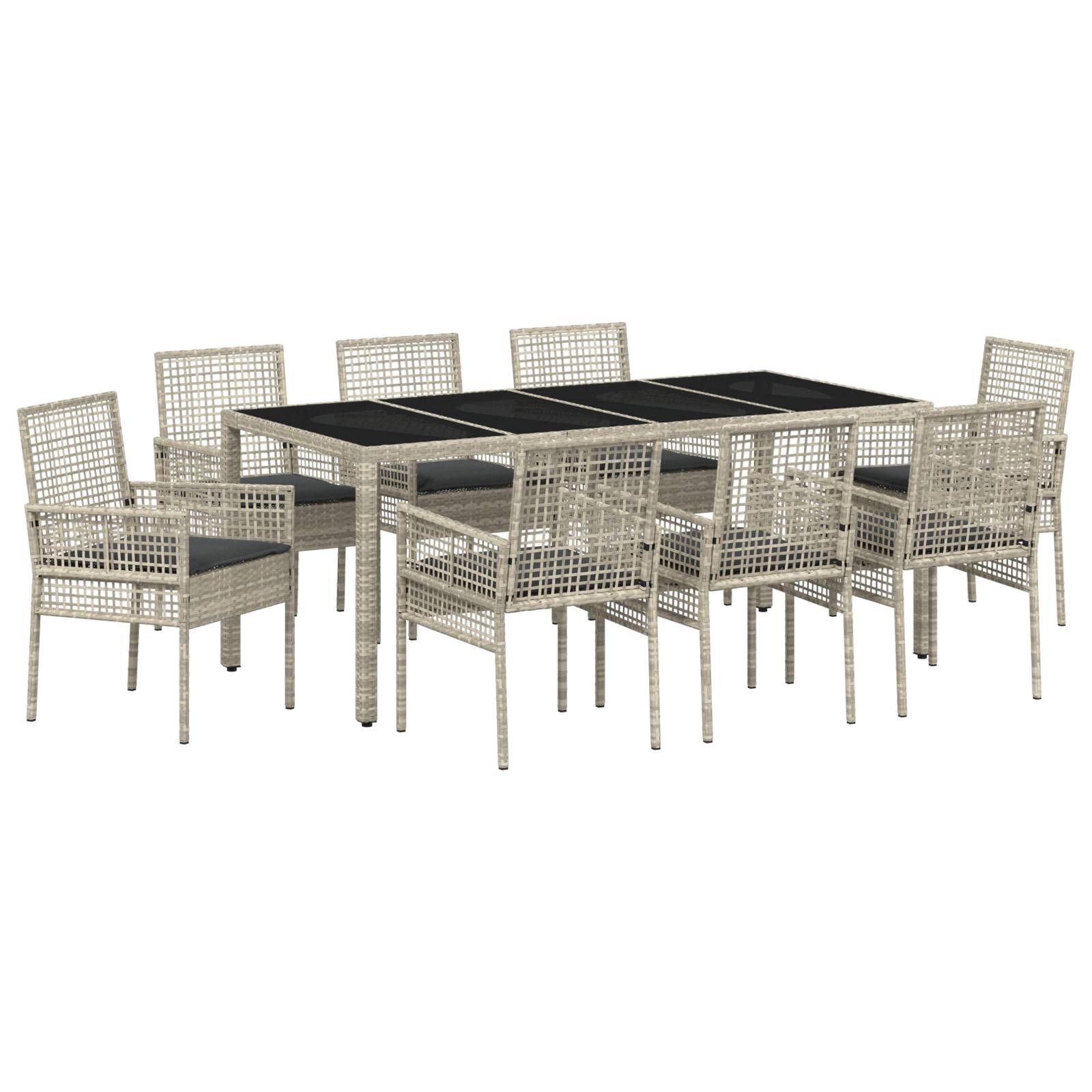 vidaXL 9-tlg. Garten-Essgruppe Hellgrau Poly Rattan