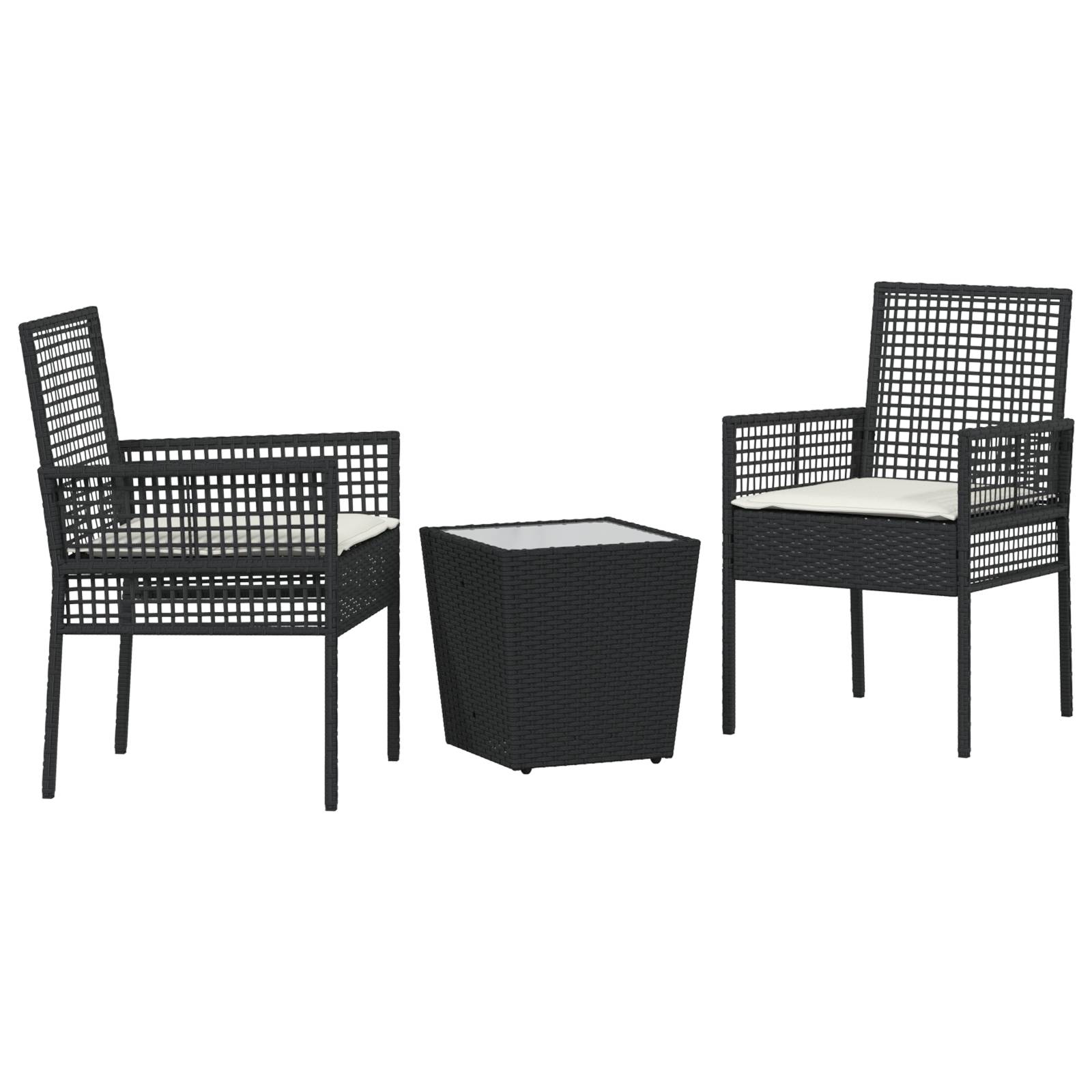 vidaXL 3-tlg. Garten-Bistroset mit Kissen Schwarz Poly Rattan