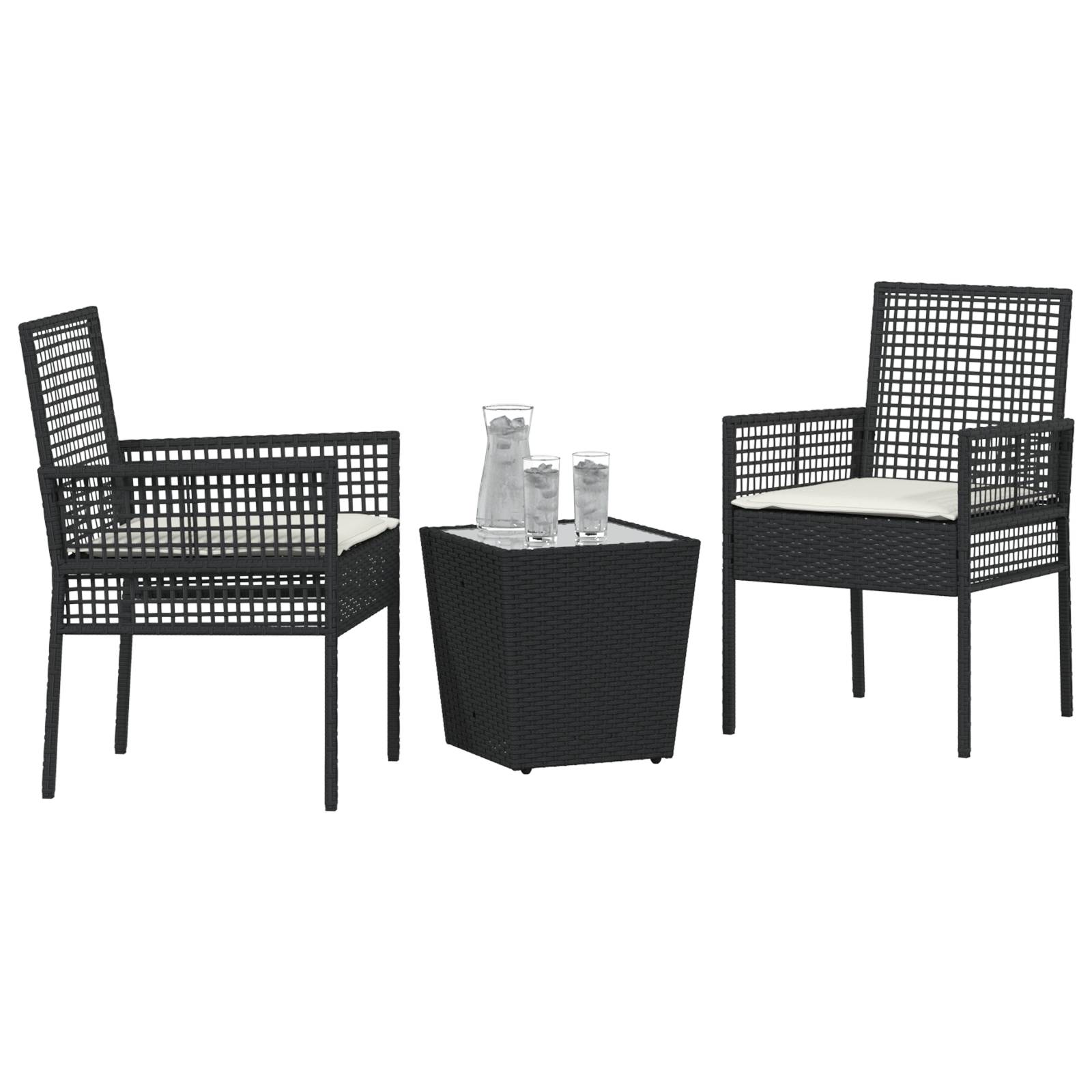 vidaXL 3-tlg. Garten-Bistroset mit Kissen Schwarz Poly Rattan