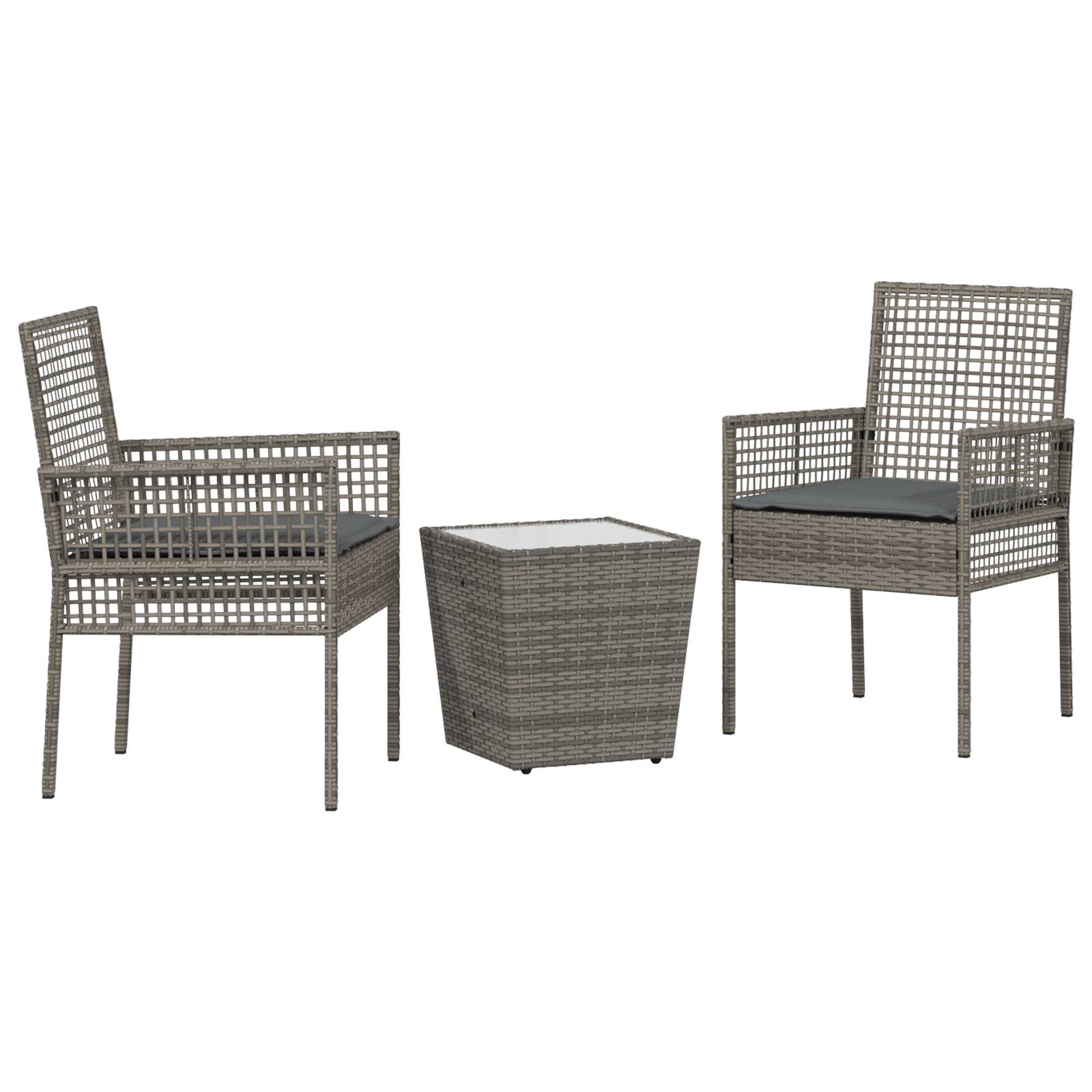 vidaXL 3-tlg. Garten-Bistroset mit Kissen Grau Poly Rattan