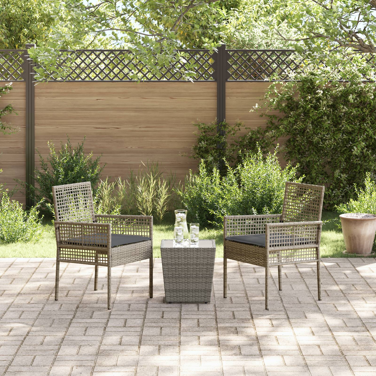 vidaXL 3-tlg. Garten-Bistroset mit Kissen Grau Poly Rattan
