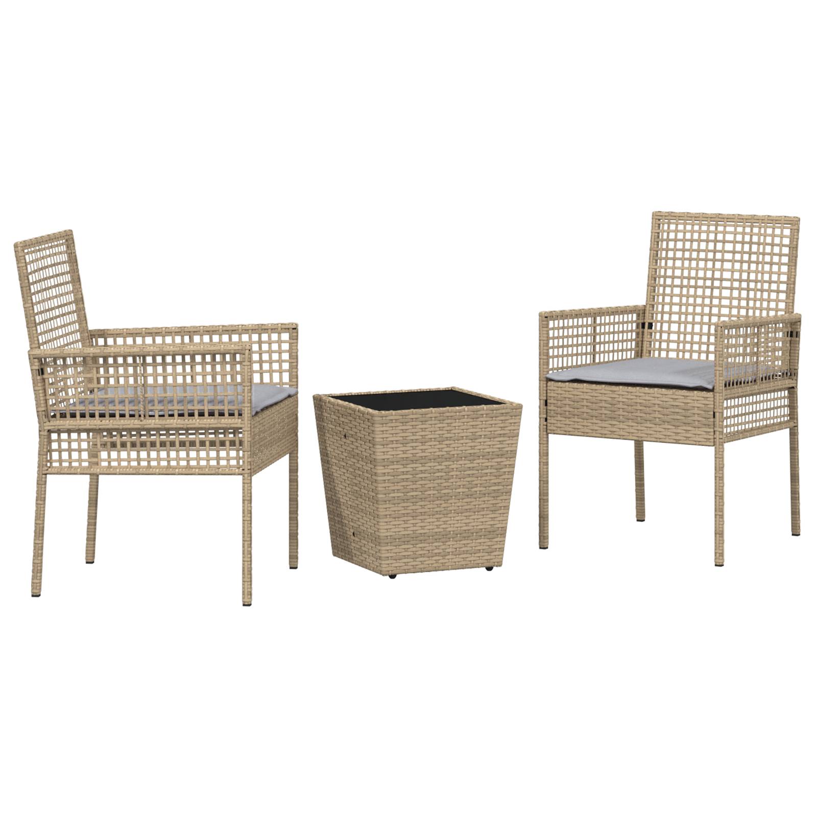 vidaXL 3-tlg. Garten-Bistroset mit Kissen Beige Poly Rattan