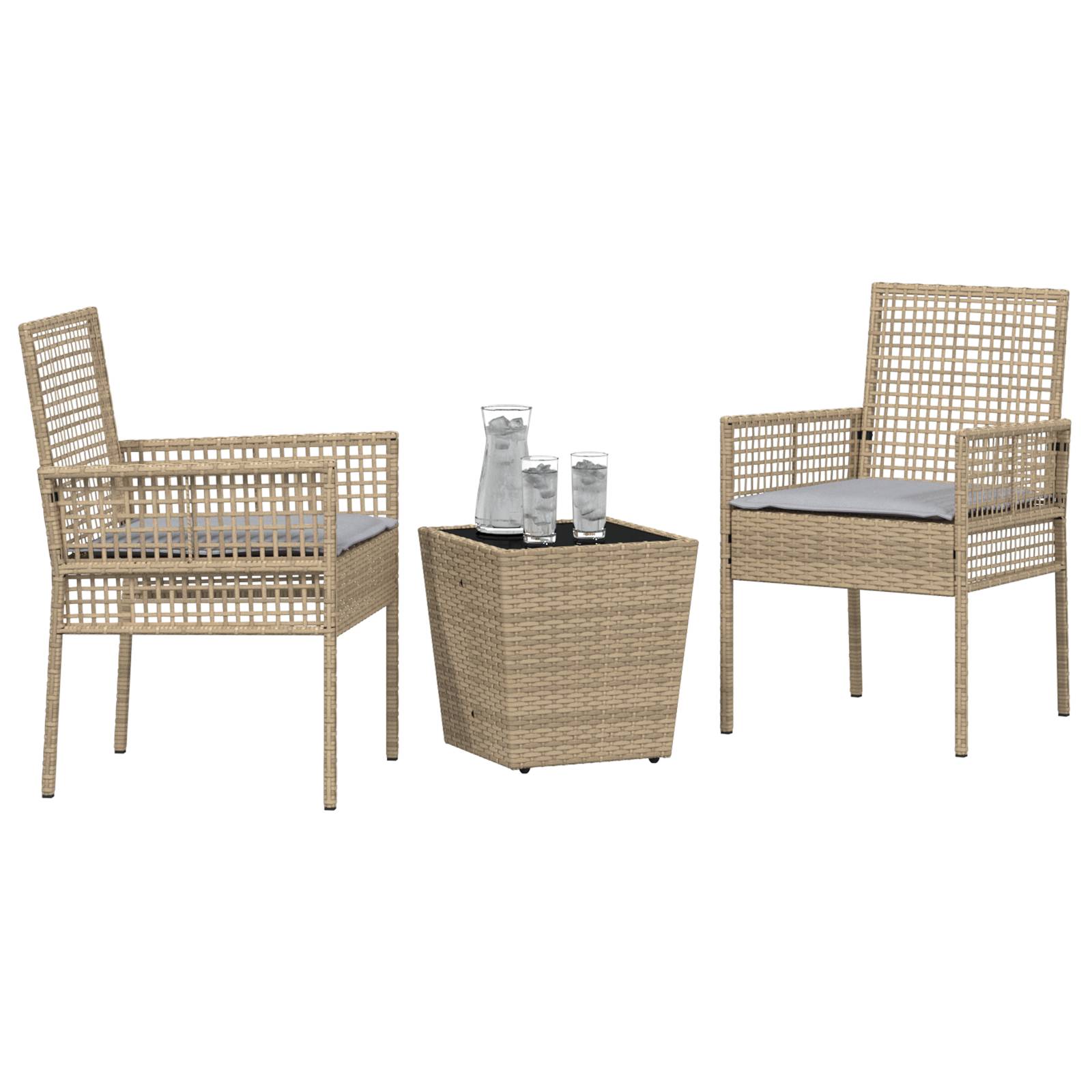 vidaXL 3-tlg. Garten-Bistroset mit Kissen Beige Poly Rattan