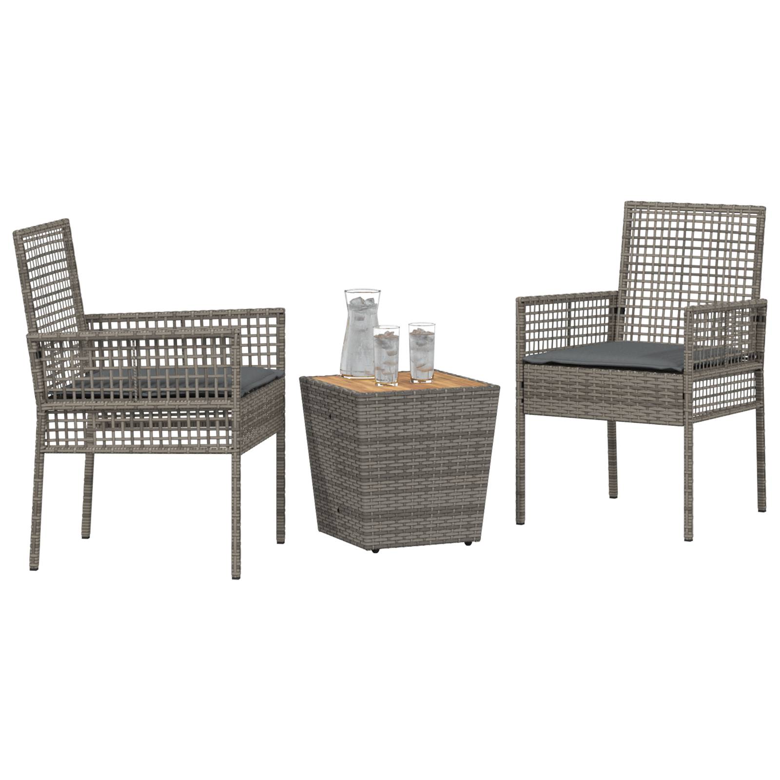 vidaXL 3-tlg. Garten-Bistroset mit Kissen Grau Poly Rattan