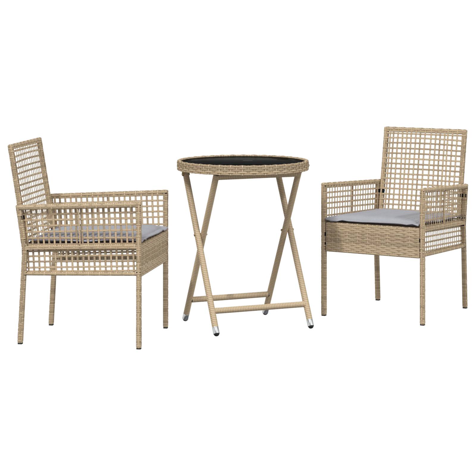 vidaXL 3-tlg. Garten-Bistroset mit Kissen Beige Poly Rattan
