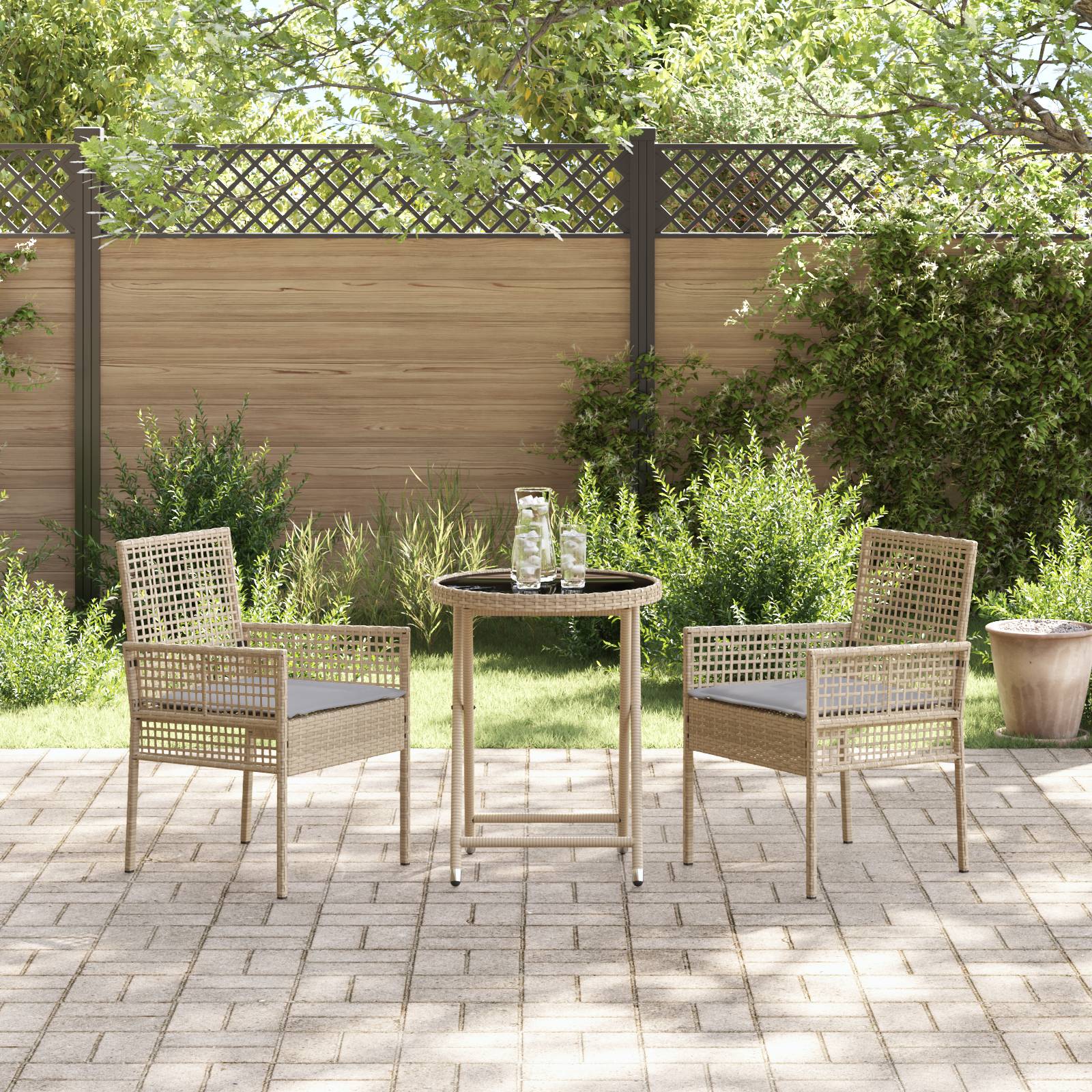 vidaXL 3-tlg. Garten-Bistroset mit Kissen Beige Poly Rattan
