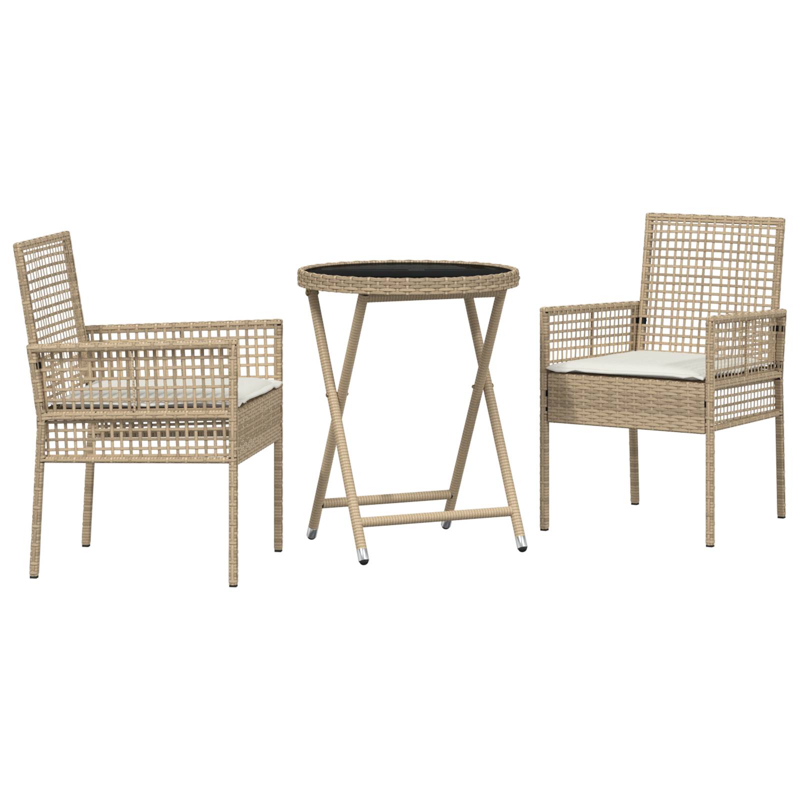 vidaXL 3-tlg. Garten-Bistroset mit Kissen Beige Poly Rattan