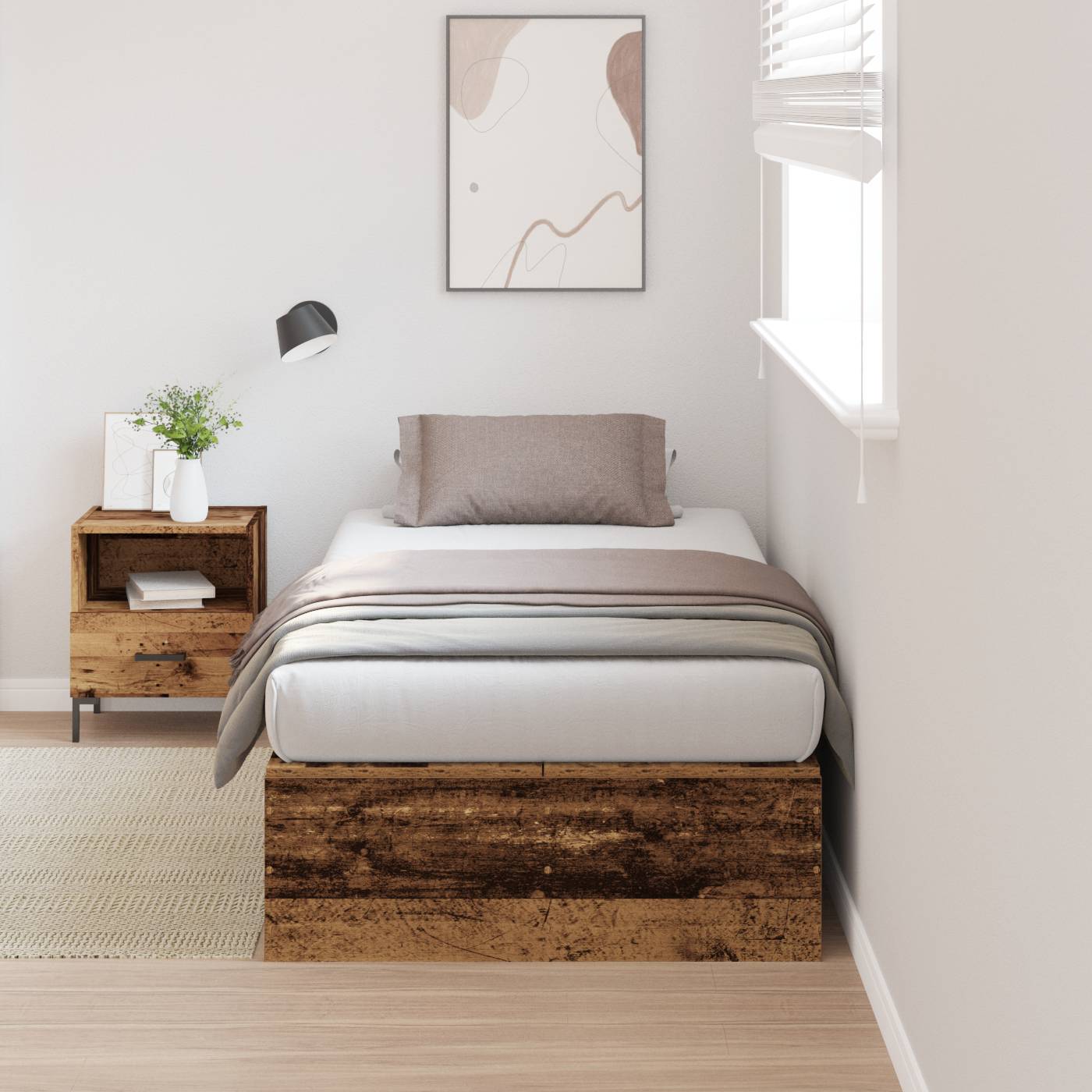 vidaXL Bettgestell mit Stauraum Altholz 75x190 cm Holzwerkstoff
