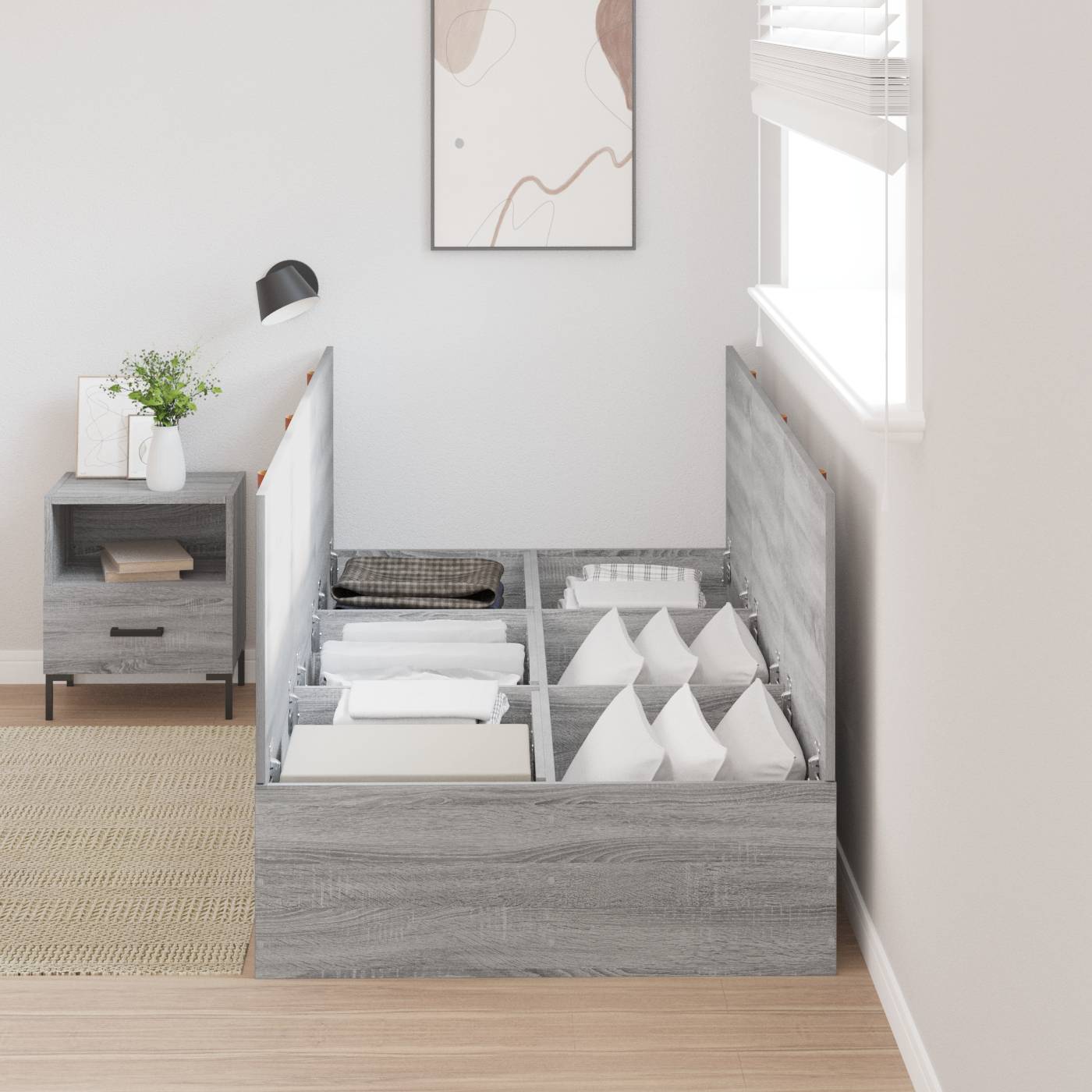 vidaXL Bettgestell mit Stauraum Grau Sonoma 75x190 cm