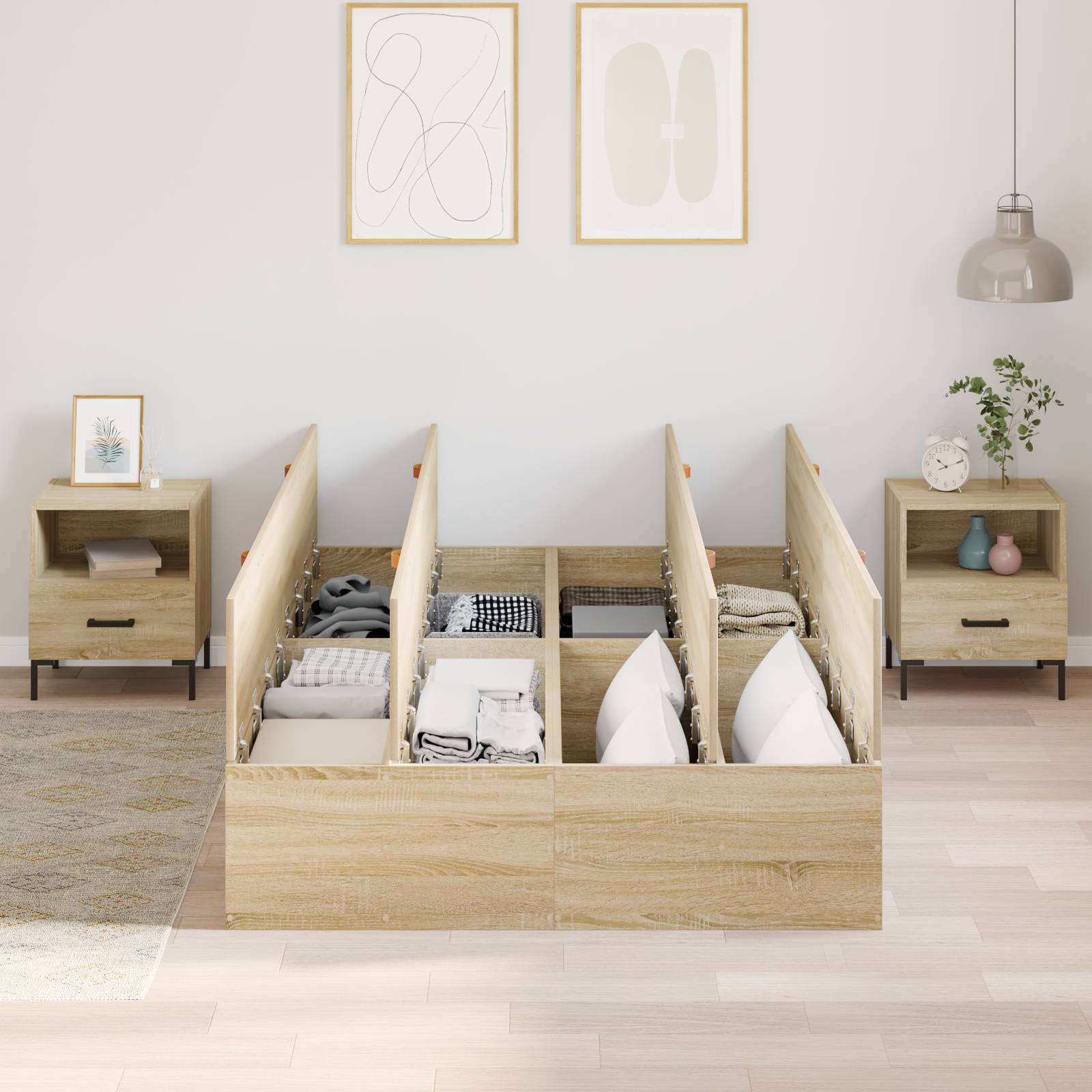 vidaXL Bettgestell mit Stauraum Sonoma Eiche 120x200 cm