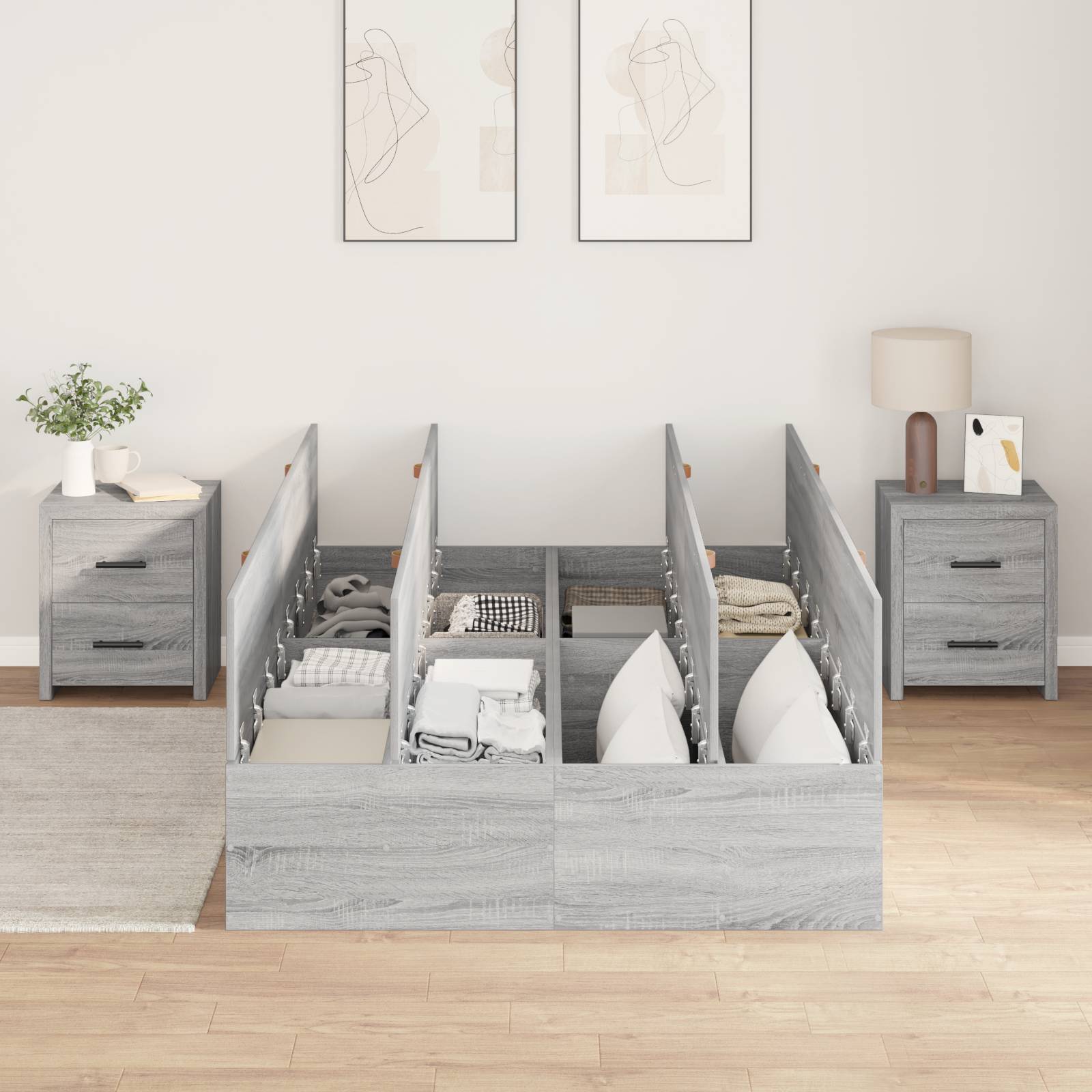 vidaXL Bettgestell mit Stauraum Grau Sonoma 120x190 cm