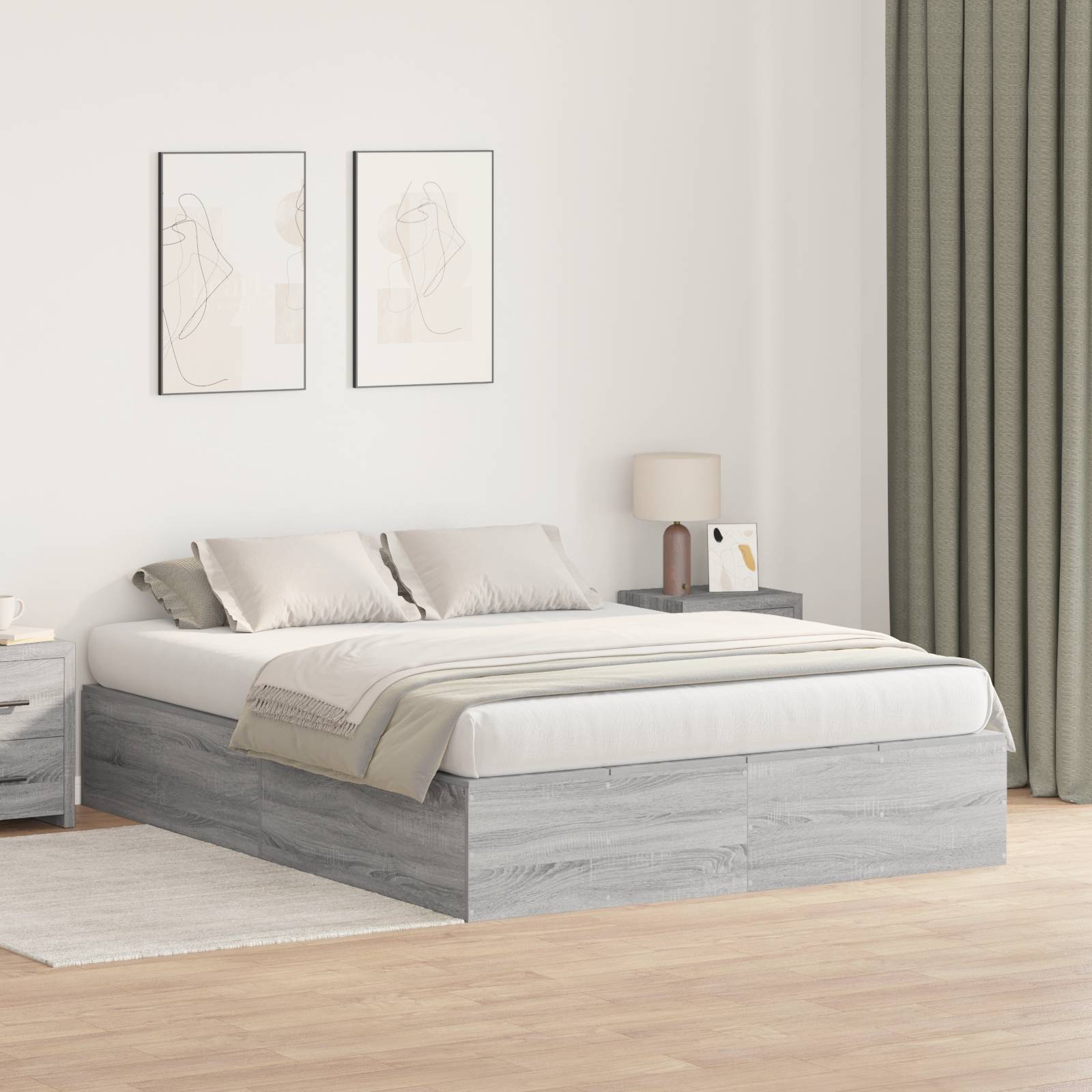 vidaXL Bettgestell mit Stauraum Grau Sonoma 140x200 cm