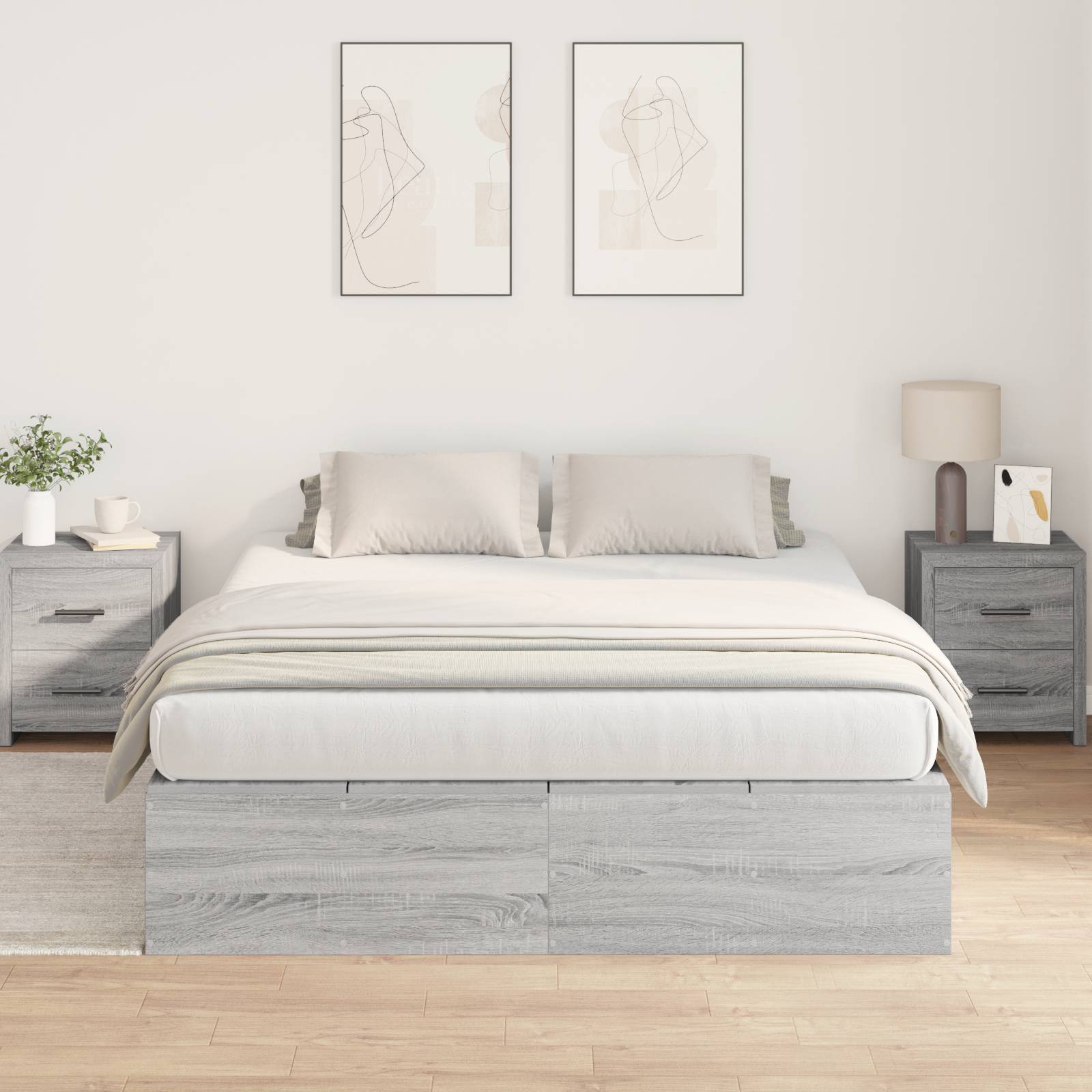 vidaXL Bettgestell mit Stauraum Grau Sonoma 140x200 cm